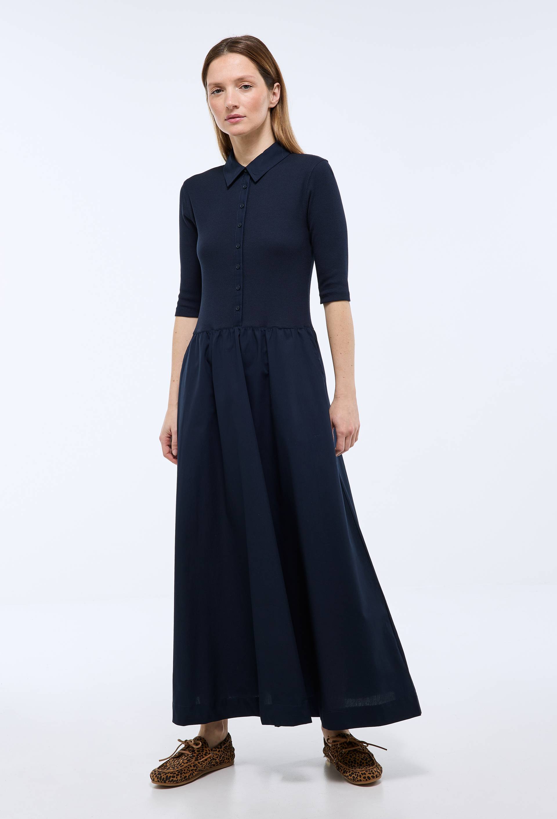 Robe polo uni en coton BIO GOTS, Bleu fonc&eacute;, large image number 0