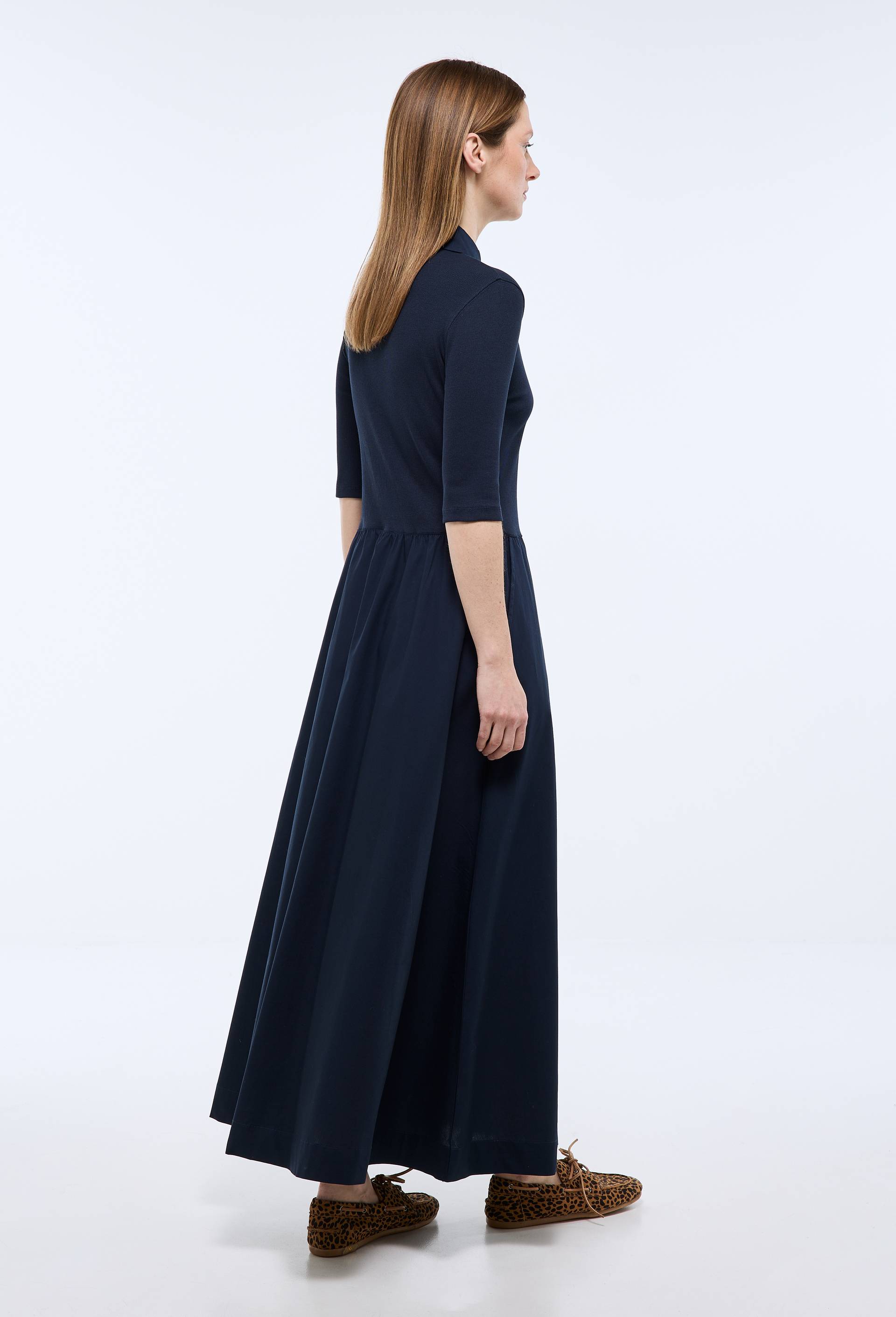 Robe polo uni en coton BIO GOTS, Bleu fonc&eacute;, large image number 1.0