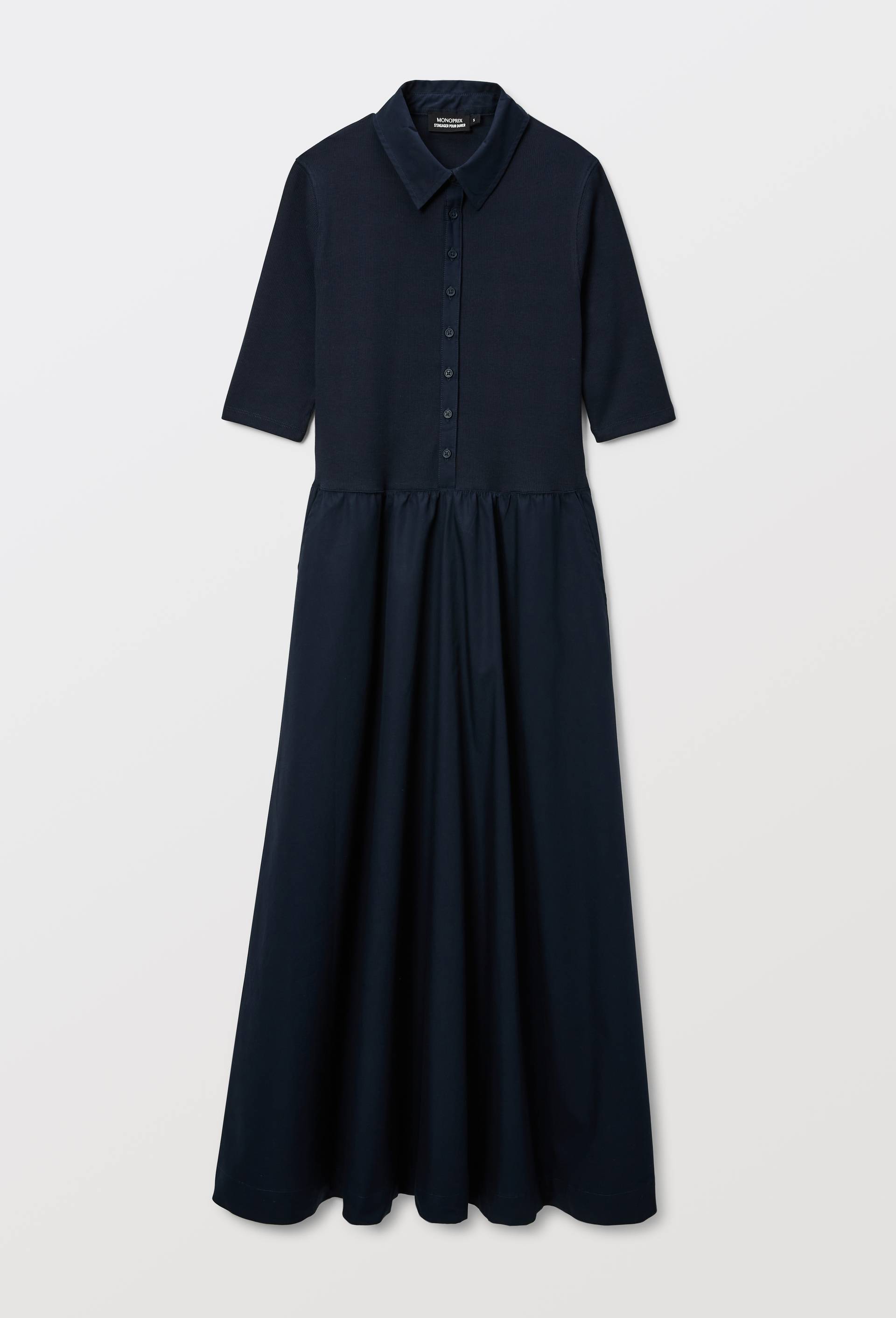 Robe polo uni en coton BIO GOTS, Bleu fonc&eacute;, large image number 2