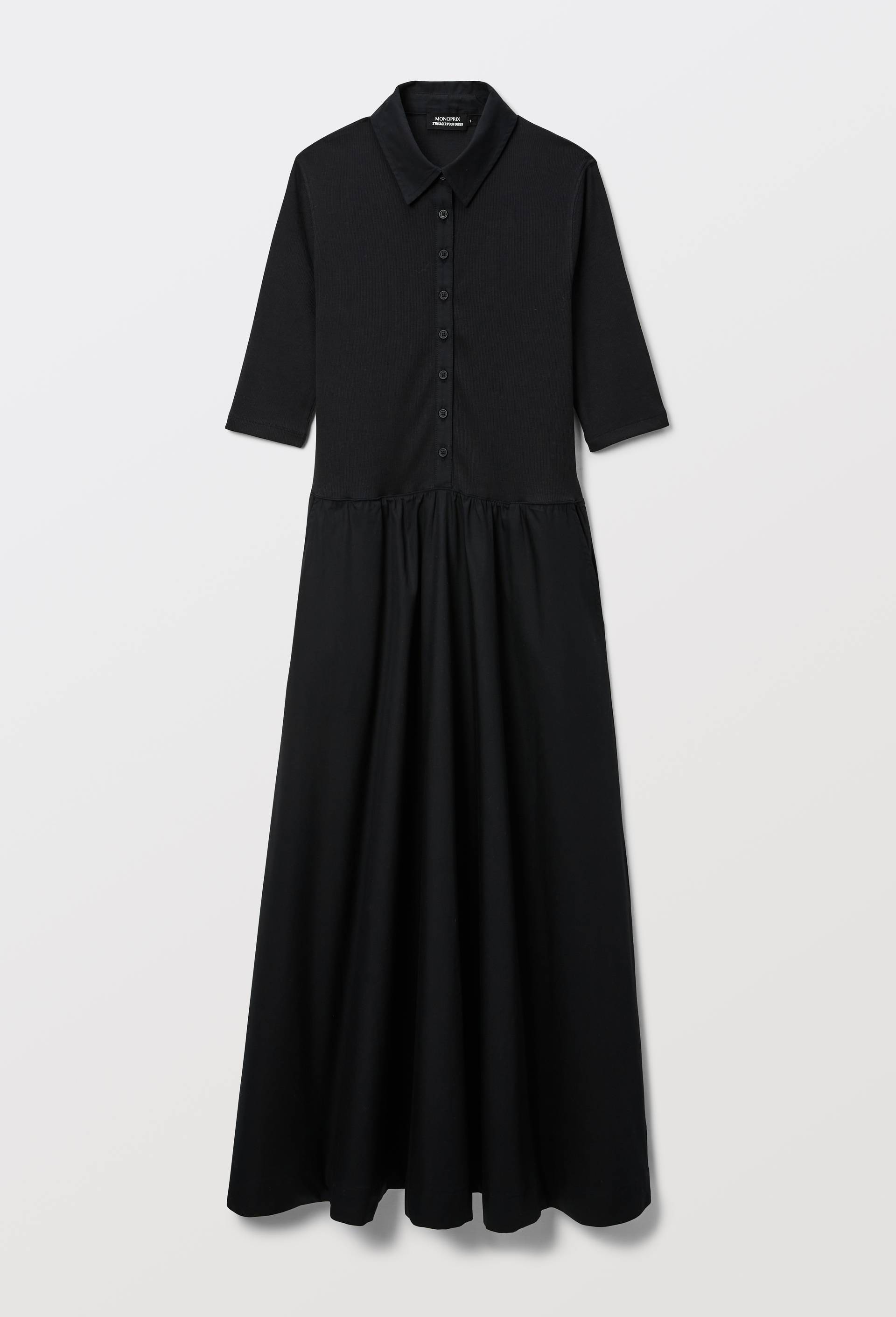 Robe polo uni en coton BIO GOTS, Noir, large image number 2.0