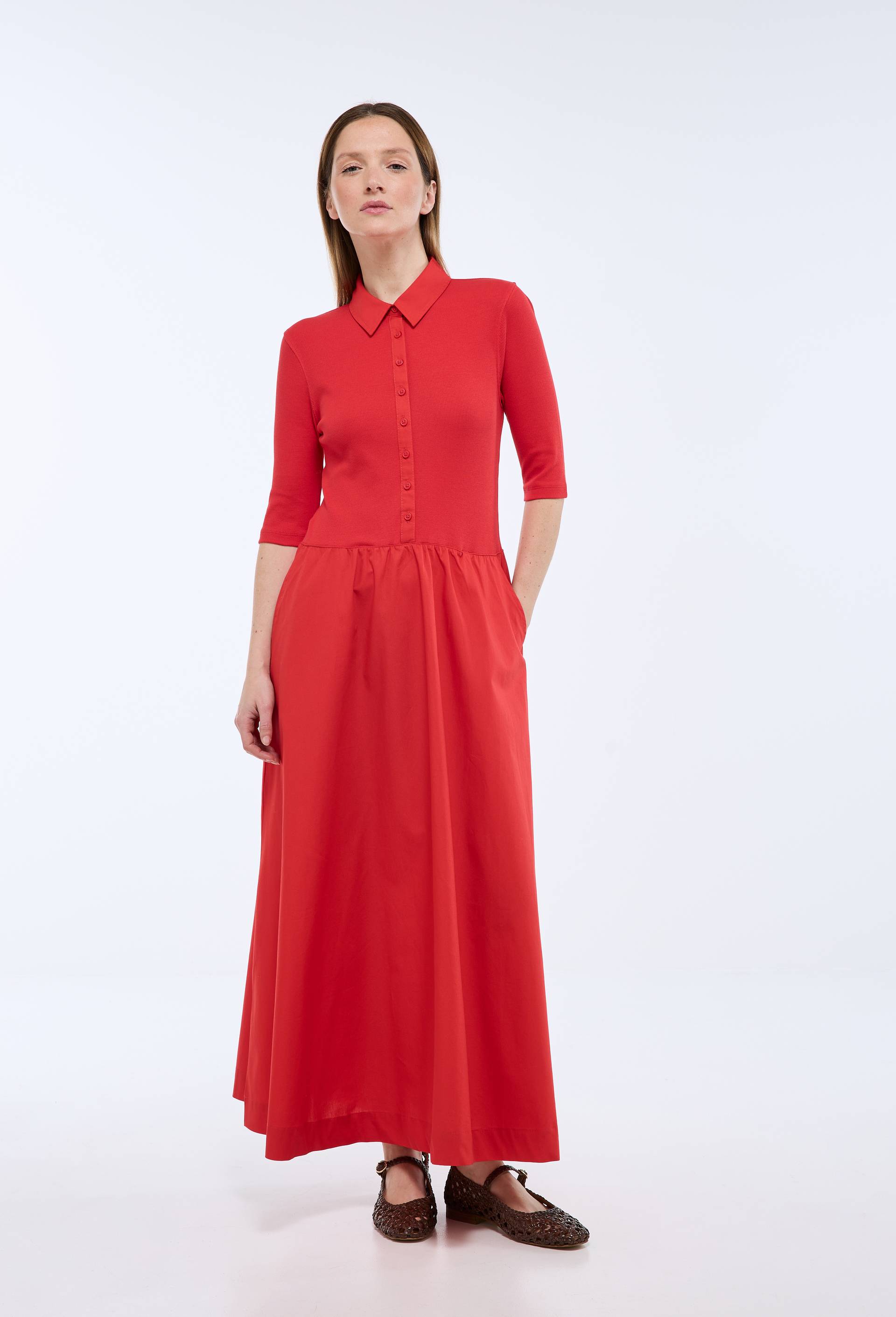 Robe polo uni en coton BIO GOTS, Rouge, large image number 1