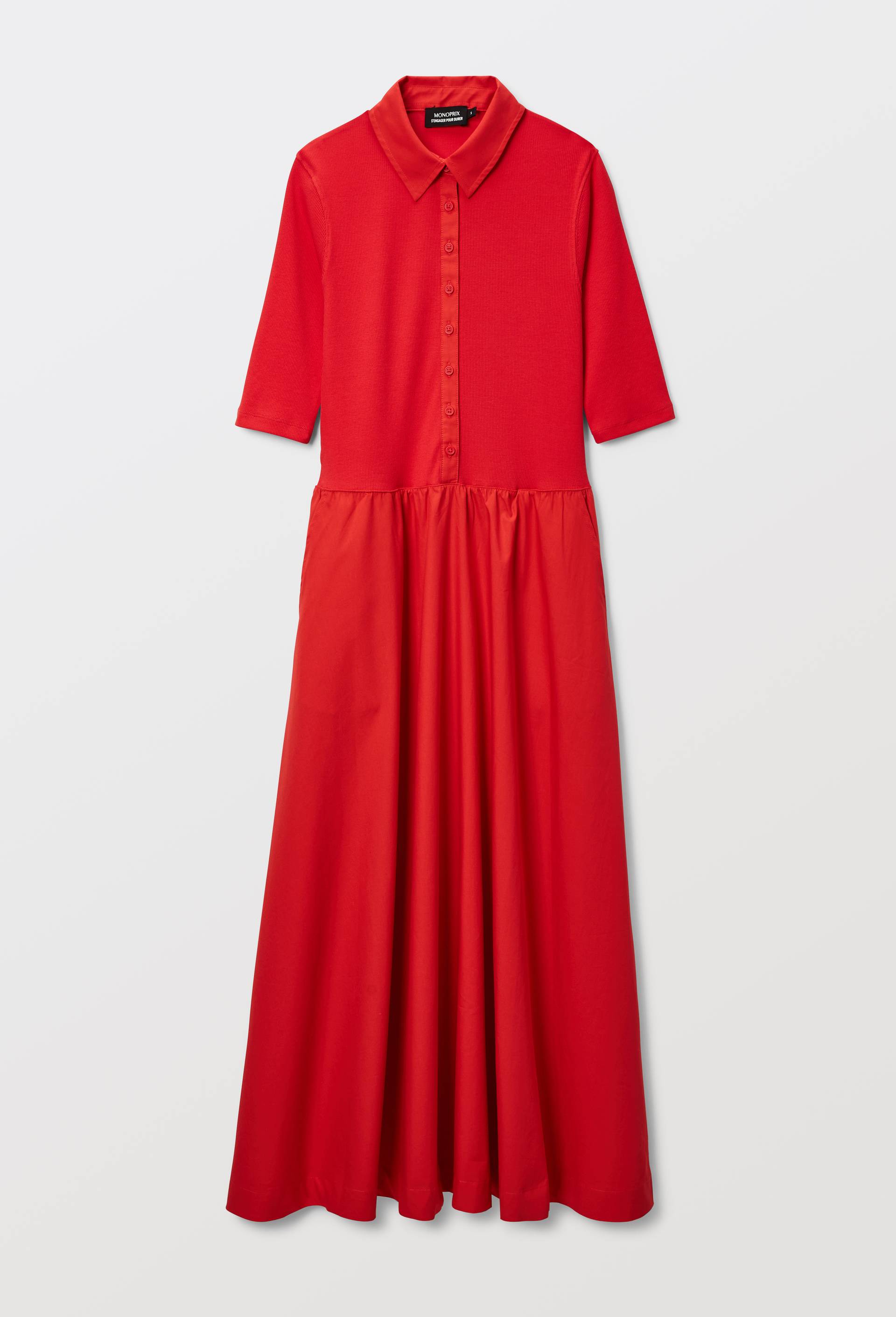 Robe polo uni en coton BIO GOTS, Rouge, large image number 3