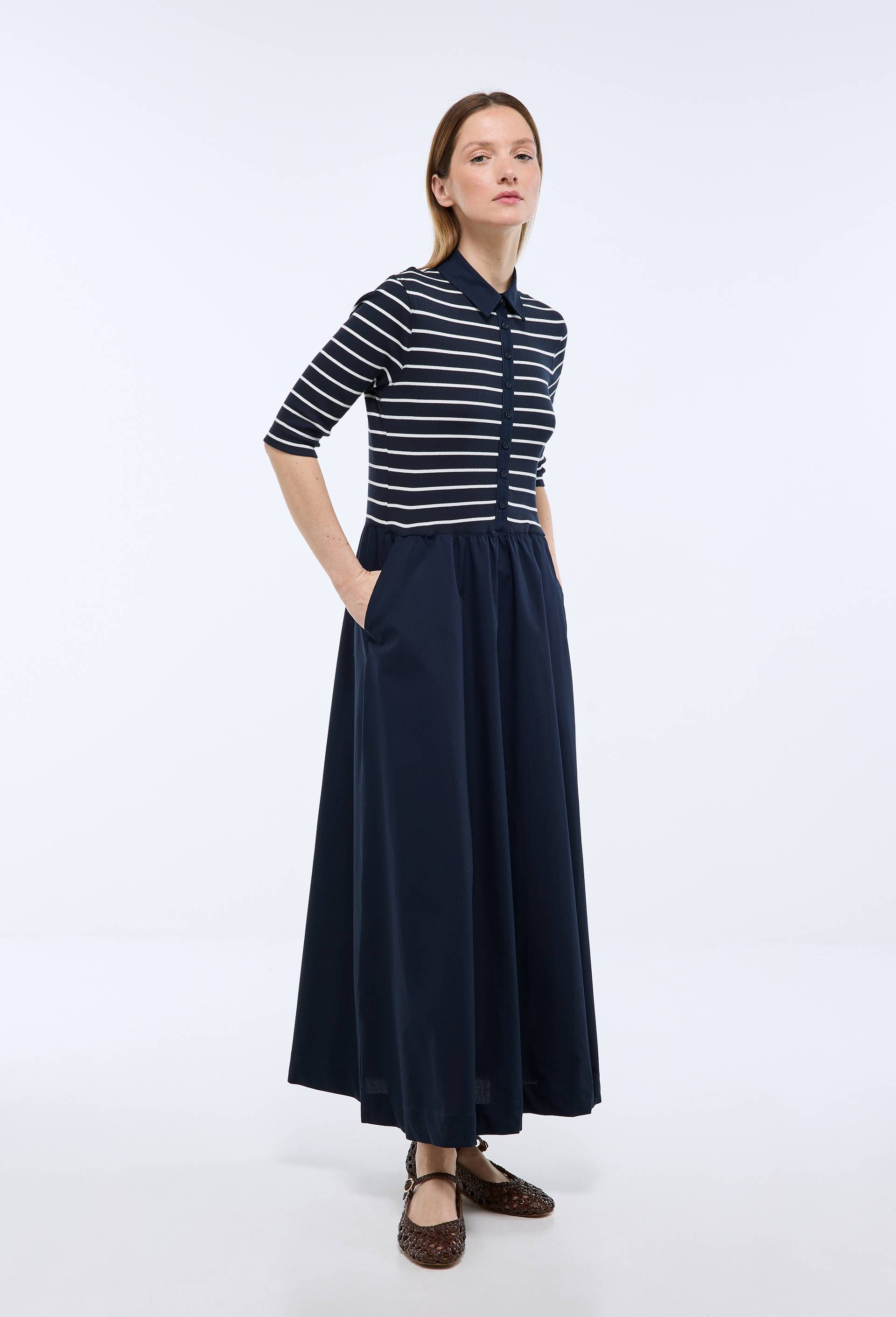 Robe polo raye en coton BIO GOTS, Bleu fonc&eacute;, large image number 0.0
