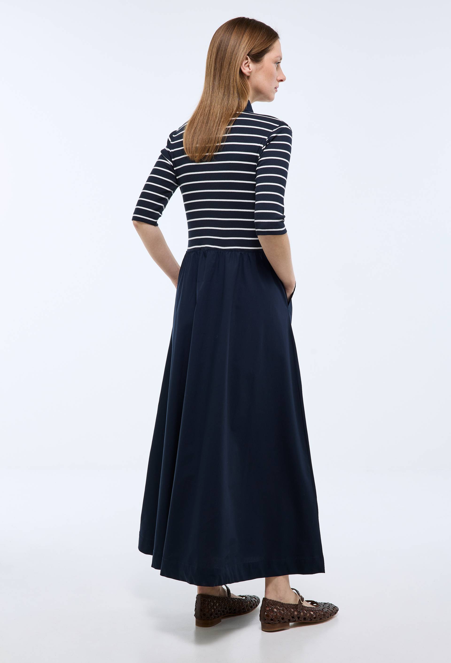 Robe polo raye en coton BIO GOTS, Bleu fonc&eacute;, large image number 1