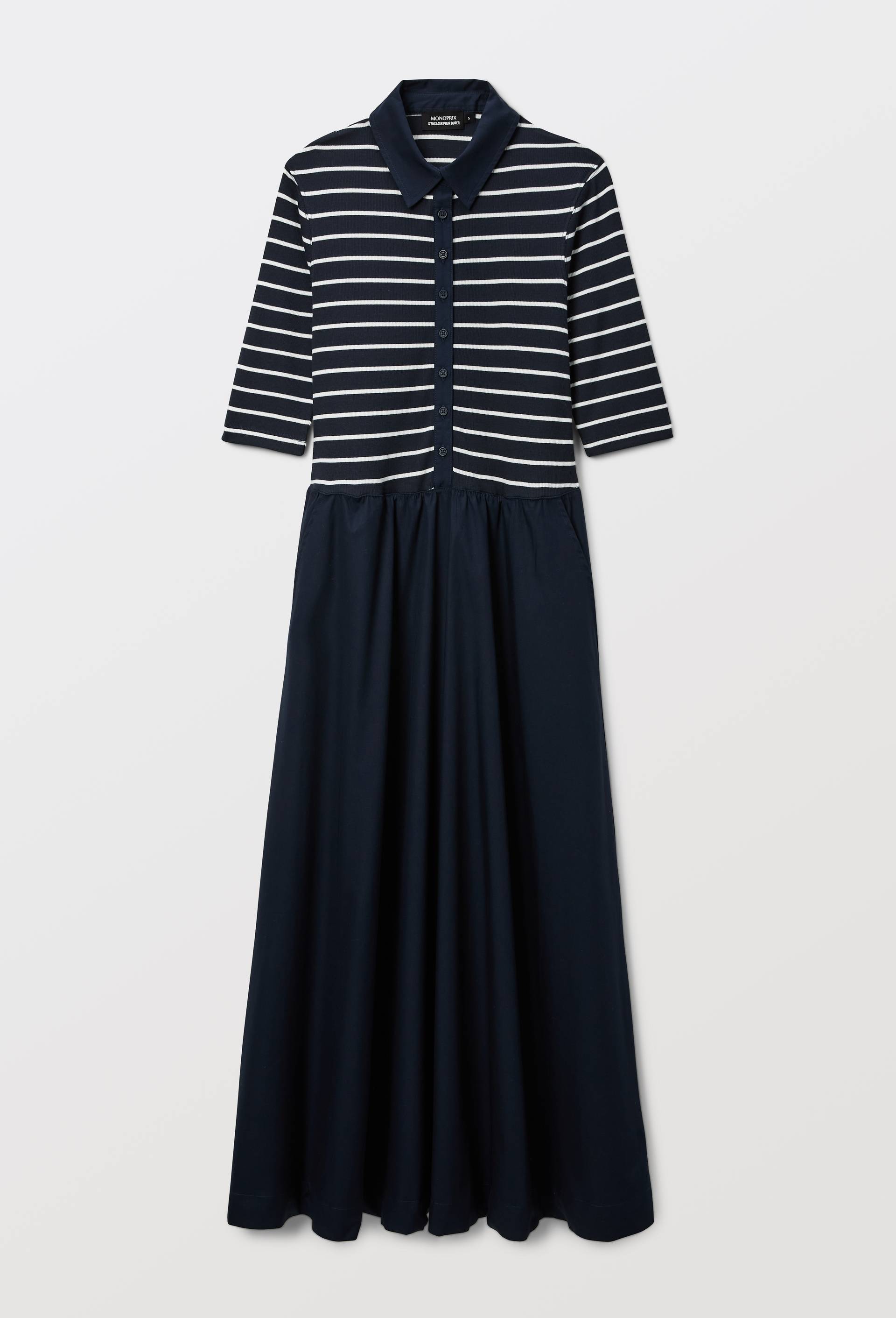 Robe polo raye en coton BIO GOTS, Bleu fonc&eacute;, large image number 2