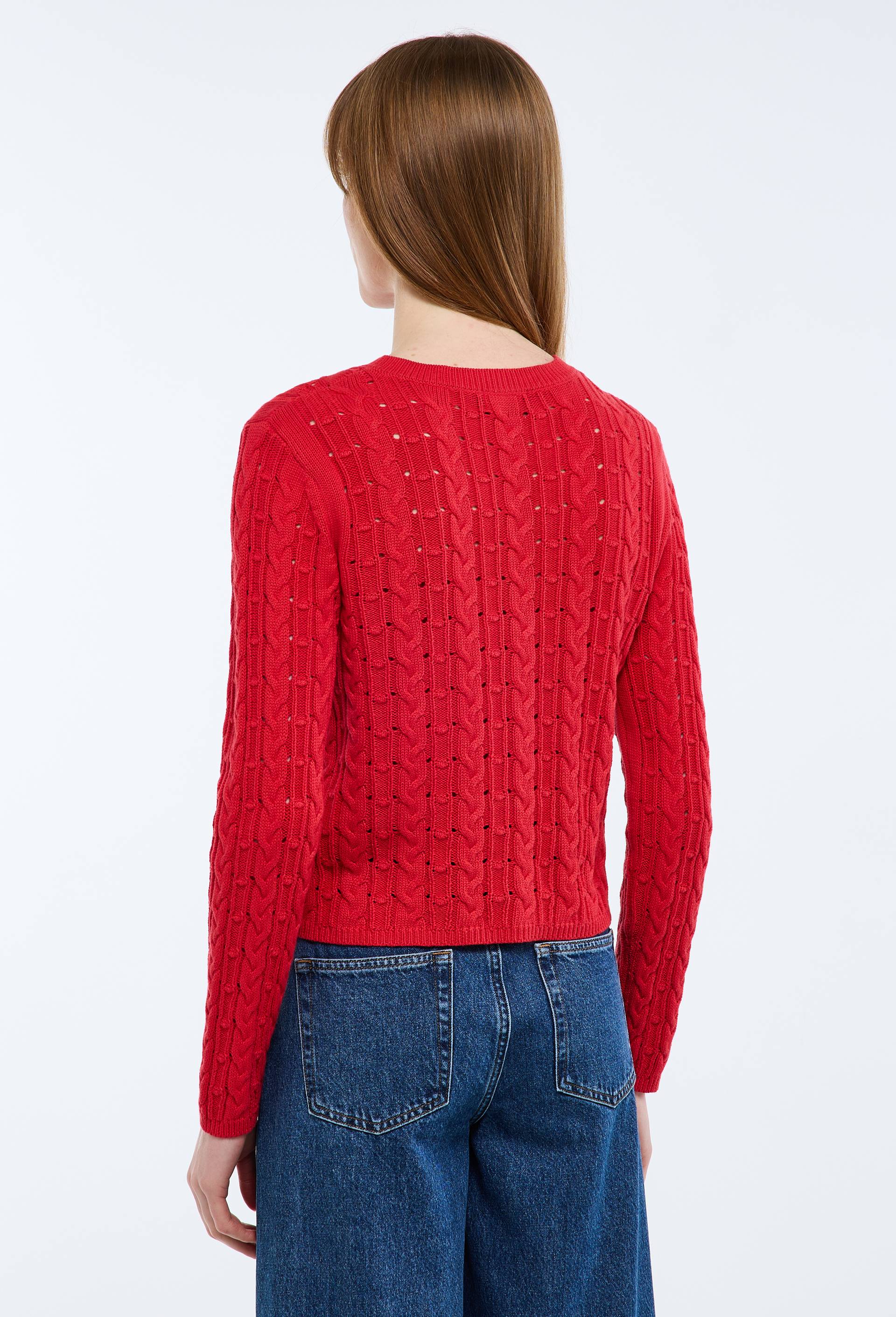 Cardigan boutonn&eacute; &agrave; torsades en coton BIO, Rouge, large image number 1