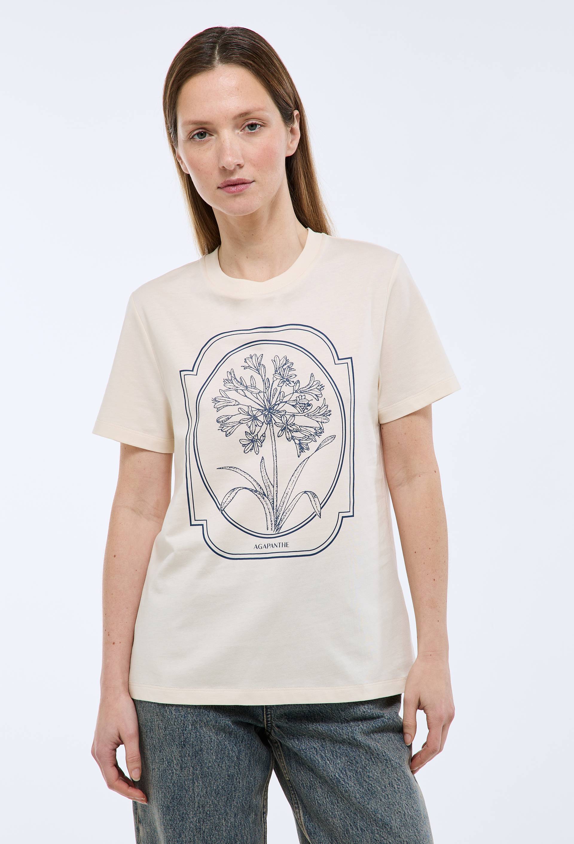 T-shirt &agrave; manches courtes avec imprim&eacute; plac&eacute;, Beige clair, large image number 0.0