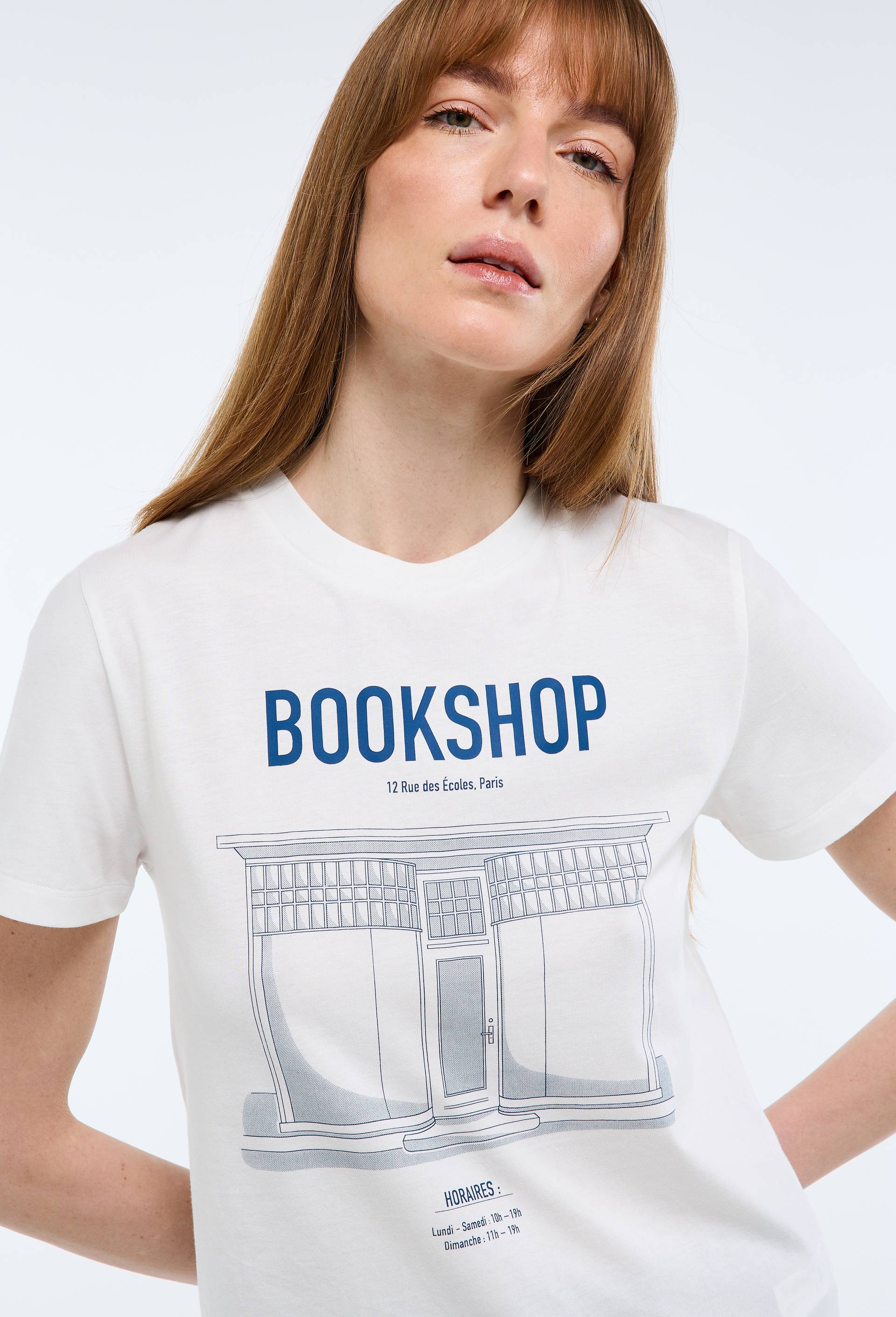 T-shirt &agrave; manches courtes avec imprim&eacute; plac&eacute;, Ecru, swatch image