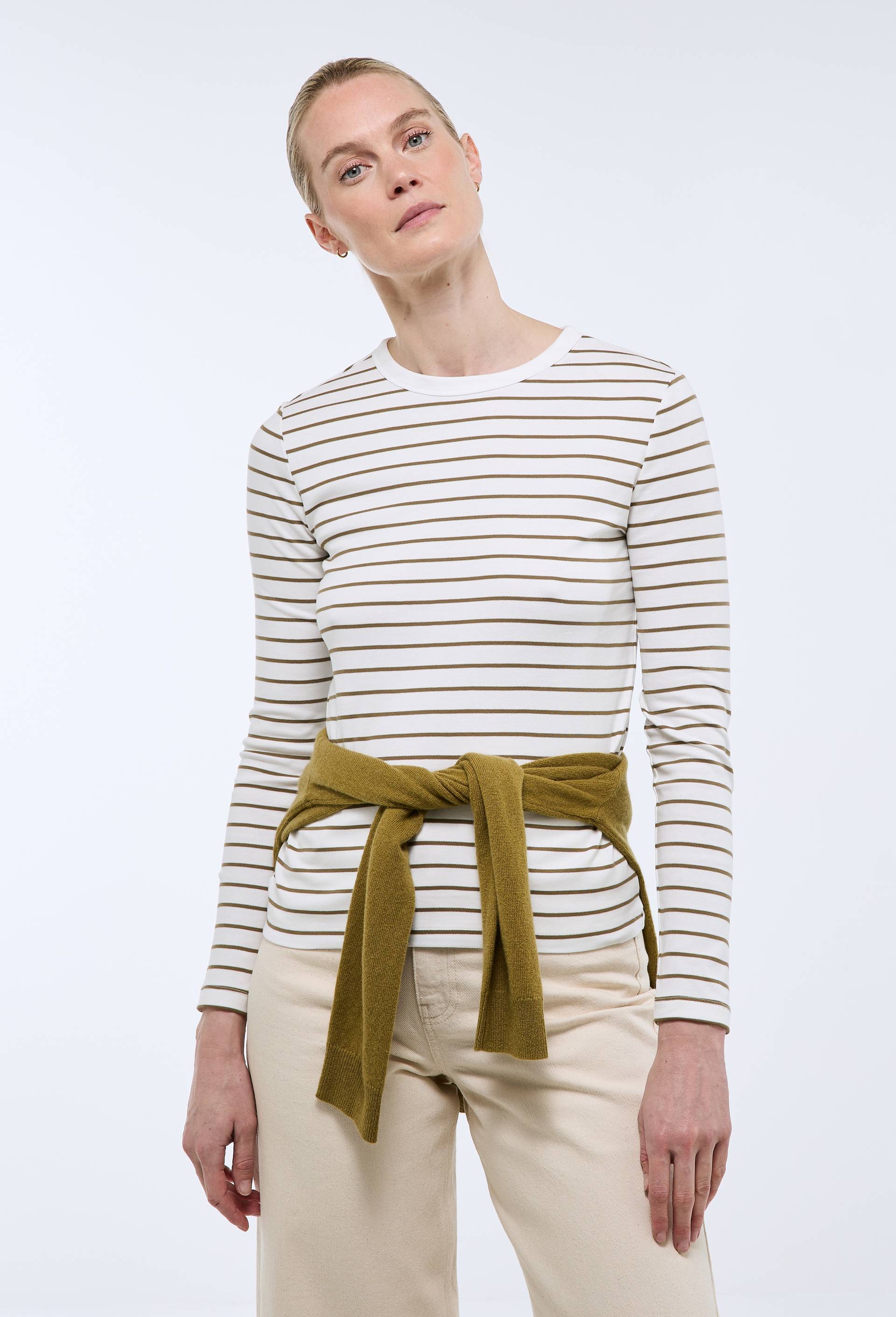 T-shirt &agrave; manches longues ray&eacute; &eacute;pais en coton BIO GOTS, Vert fonc&eacute;, swatch image