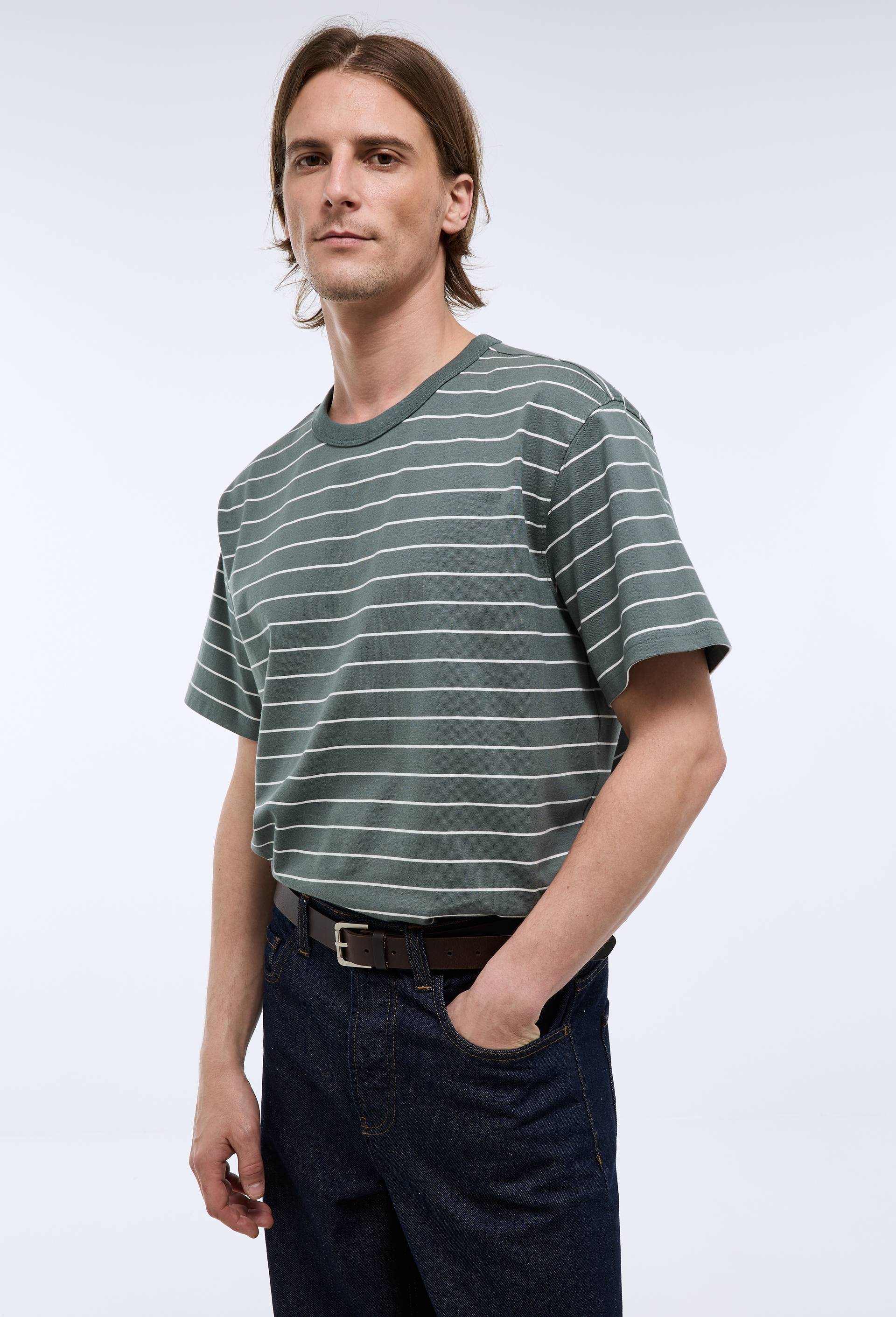 T-shirt manches courtes ray&eacute;s en coton bio GOTS, Vert fonc&eacute;, large image number 2