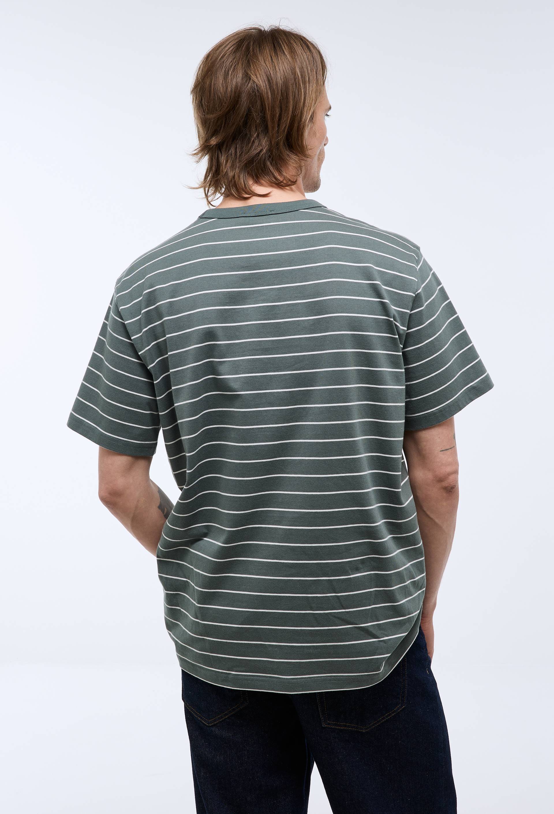 T-shirt manches courtes ray&eacute;s en coton bio GOTS, Vert fonc&eacute;, large image number 3