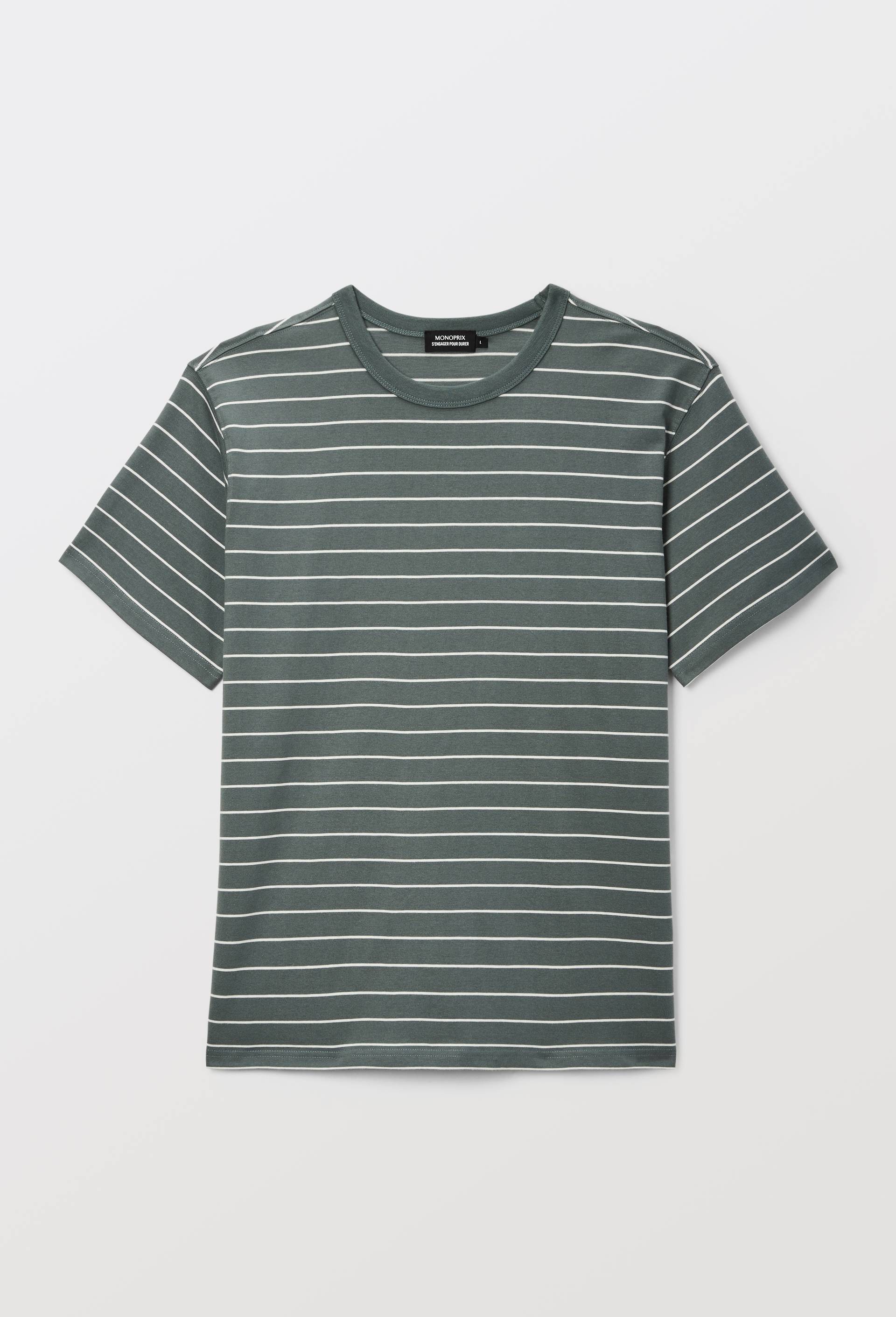 T-shirt manches courtes ray&eacute;s en coton bio GOTS, Vert fonc&eacute;, large image number 4