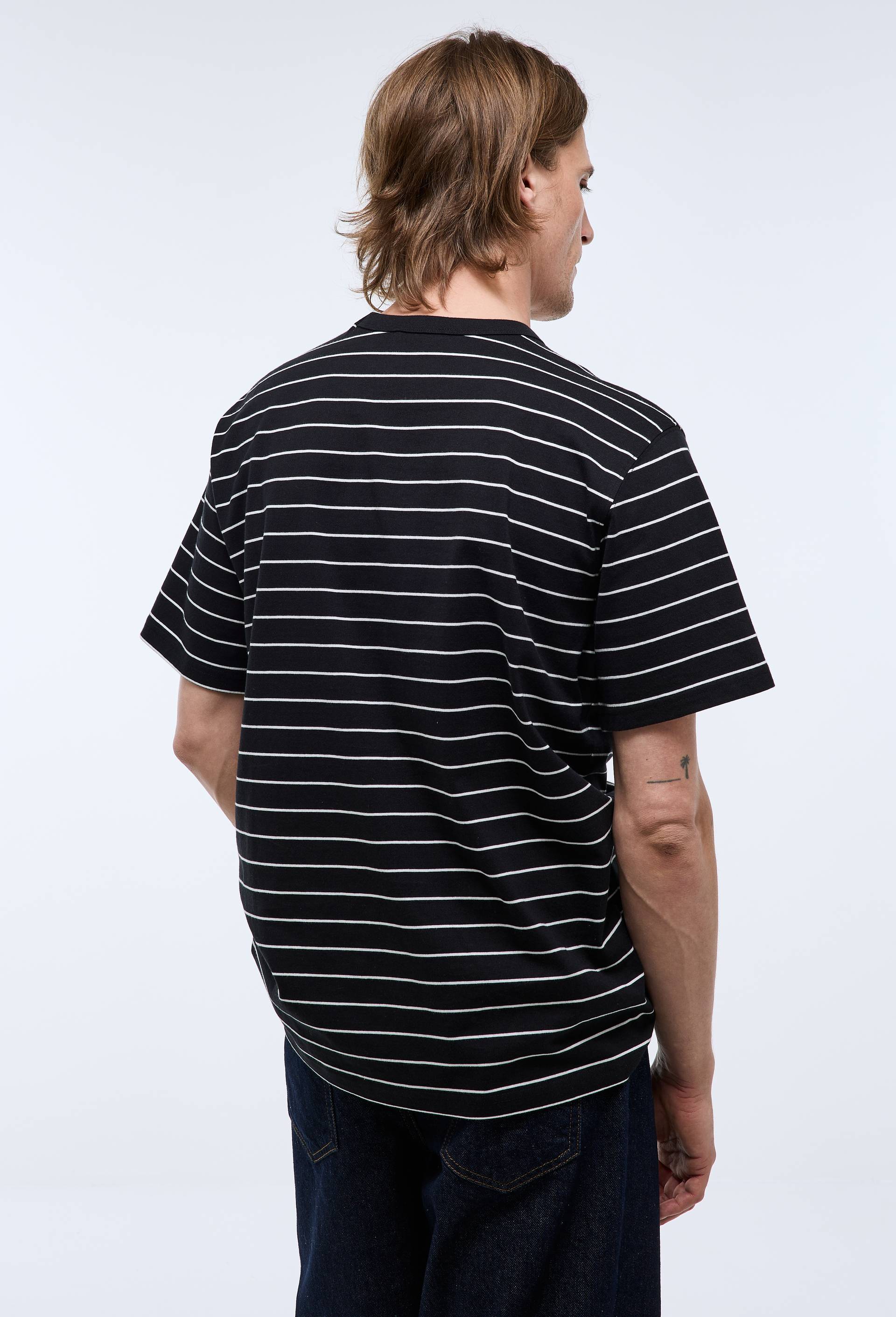 T-shirt manches courtes ray&eacute;s en coton bio GOTS, Noir, large image number 2