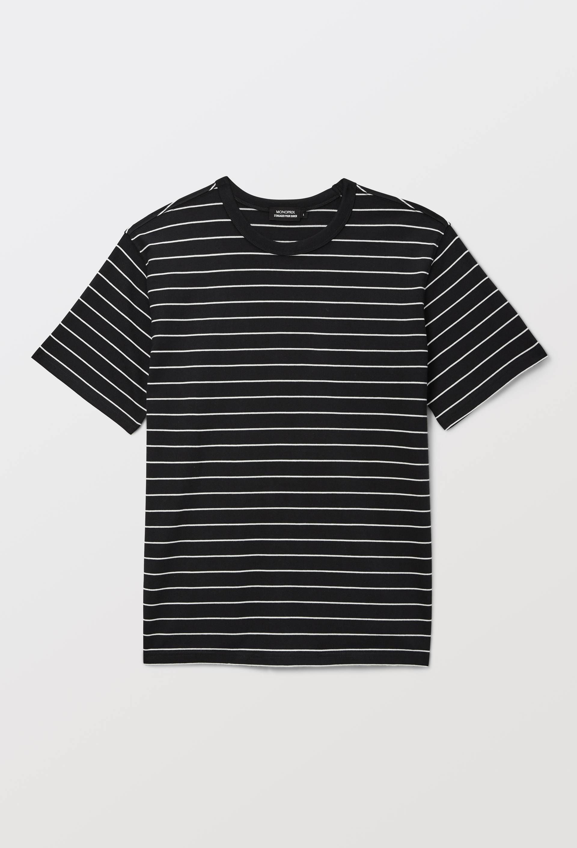 T-shirt manches courtes ray&eacute;s en coton bio GOTS, Noir, large image number 3.0