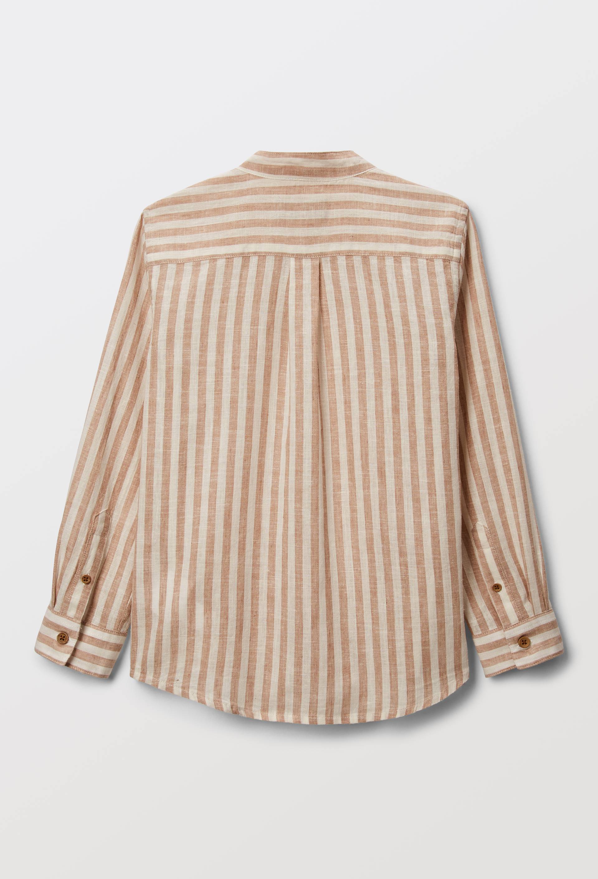 Chemise col mao ray&eacute;e en coton et lin, Brun clair, large image number 2.0