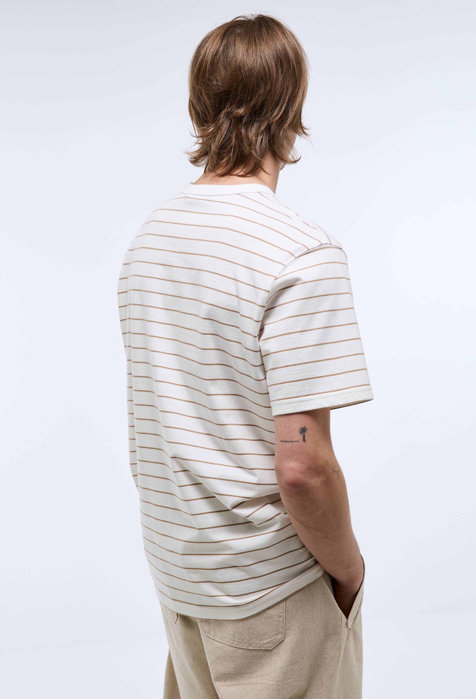 T-shirt manches courtes ray&eacute;s en coton bio GOTS, Ecru, large image number 1