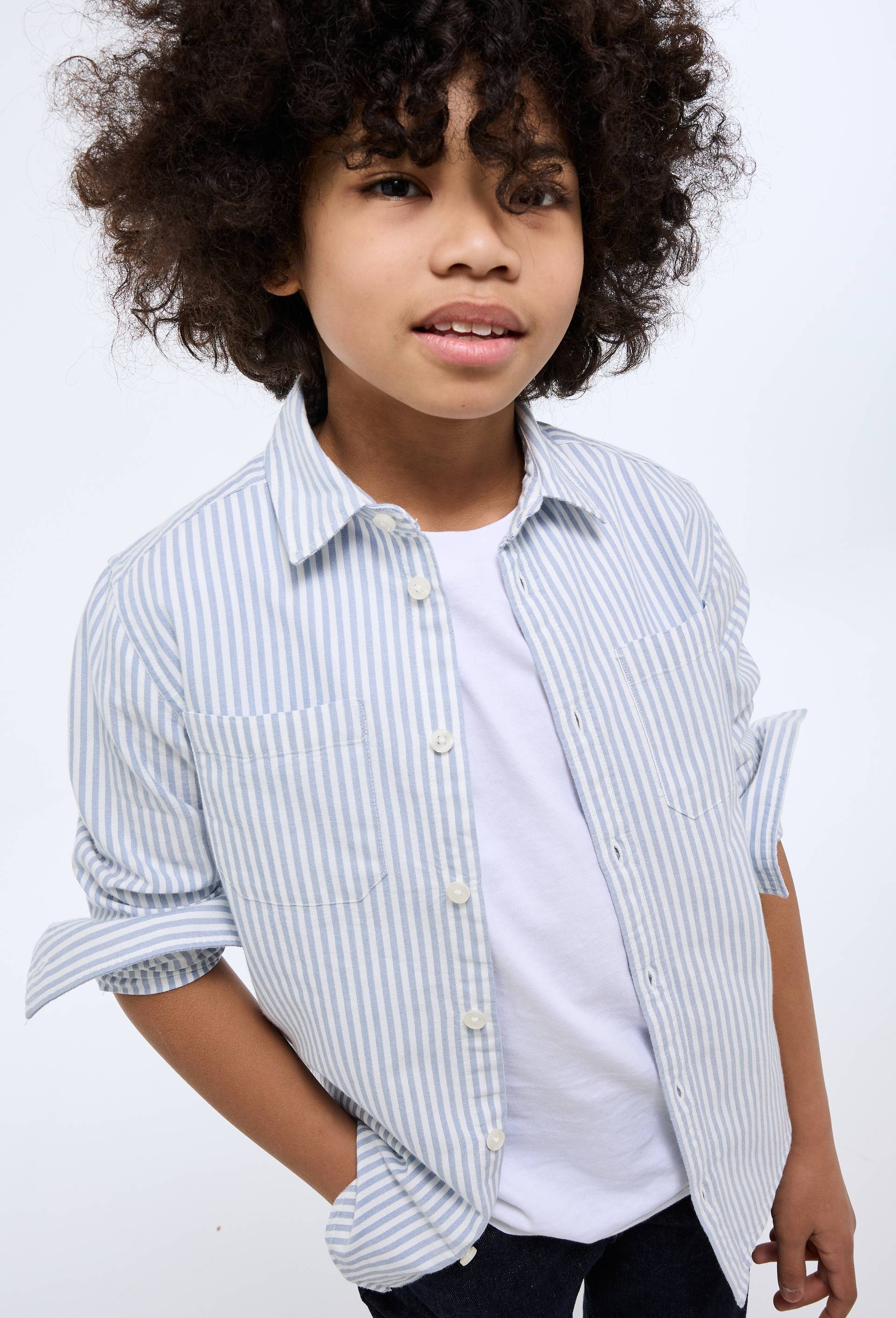 Chemise ray&eacute;e en coton BIO GOTS, Bleu, large image number 0