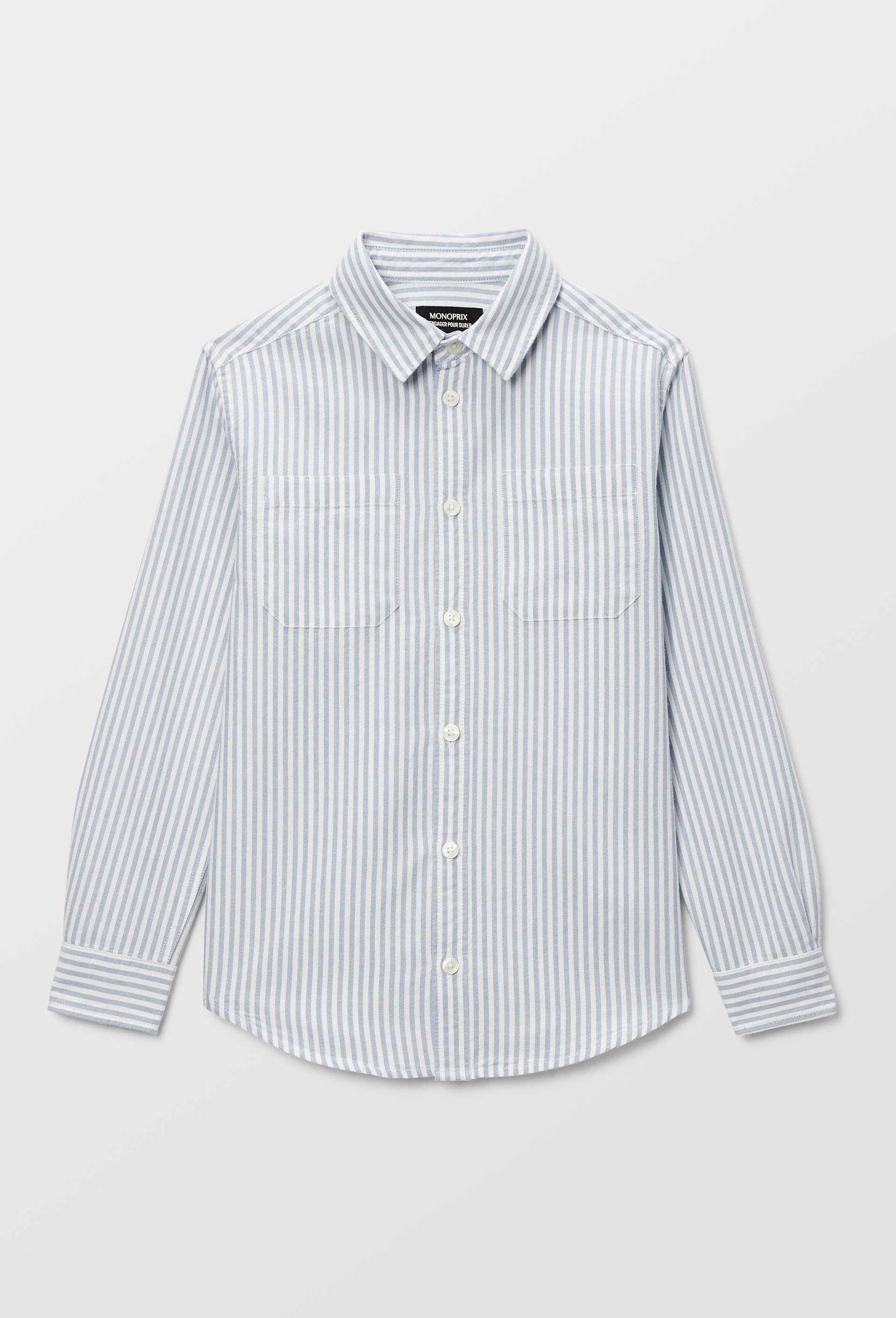 Chemise ray&eacute;e en coton BIO GOTS, Bleu, large image number 1.0