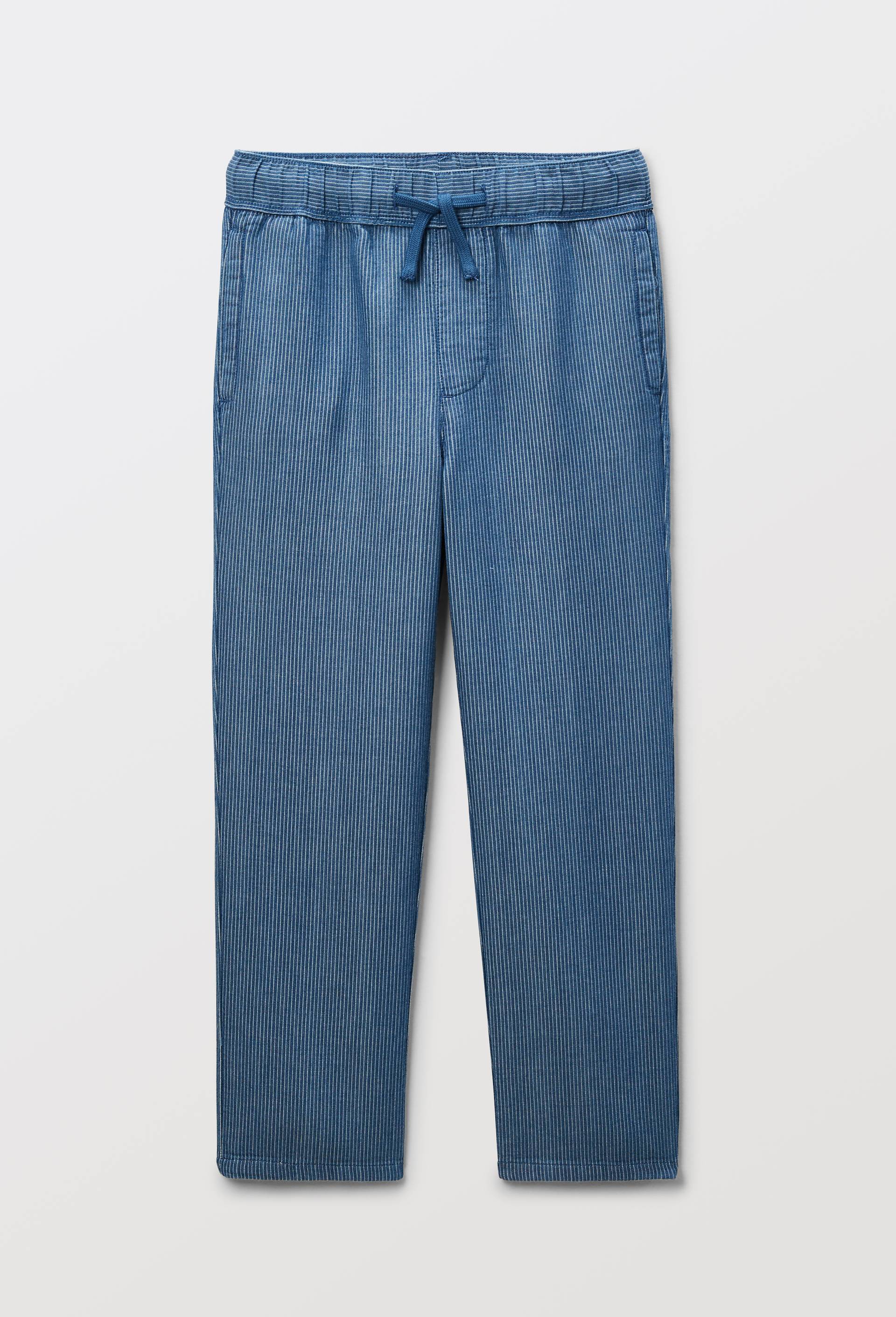 Pantalon droit &eacute;lastiqu&eacute; ray&eacute; en 100% coton, Bleu, large image number 1