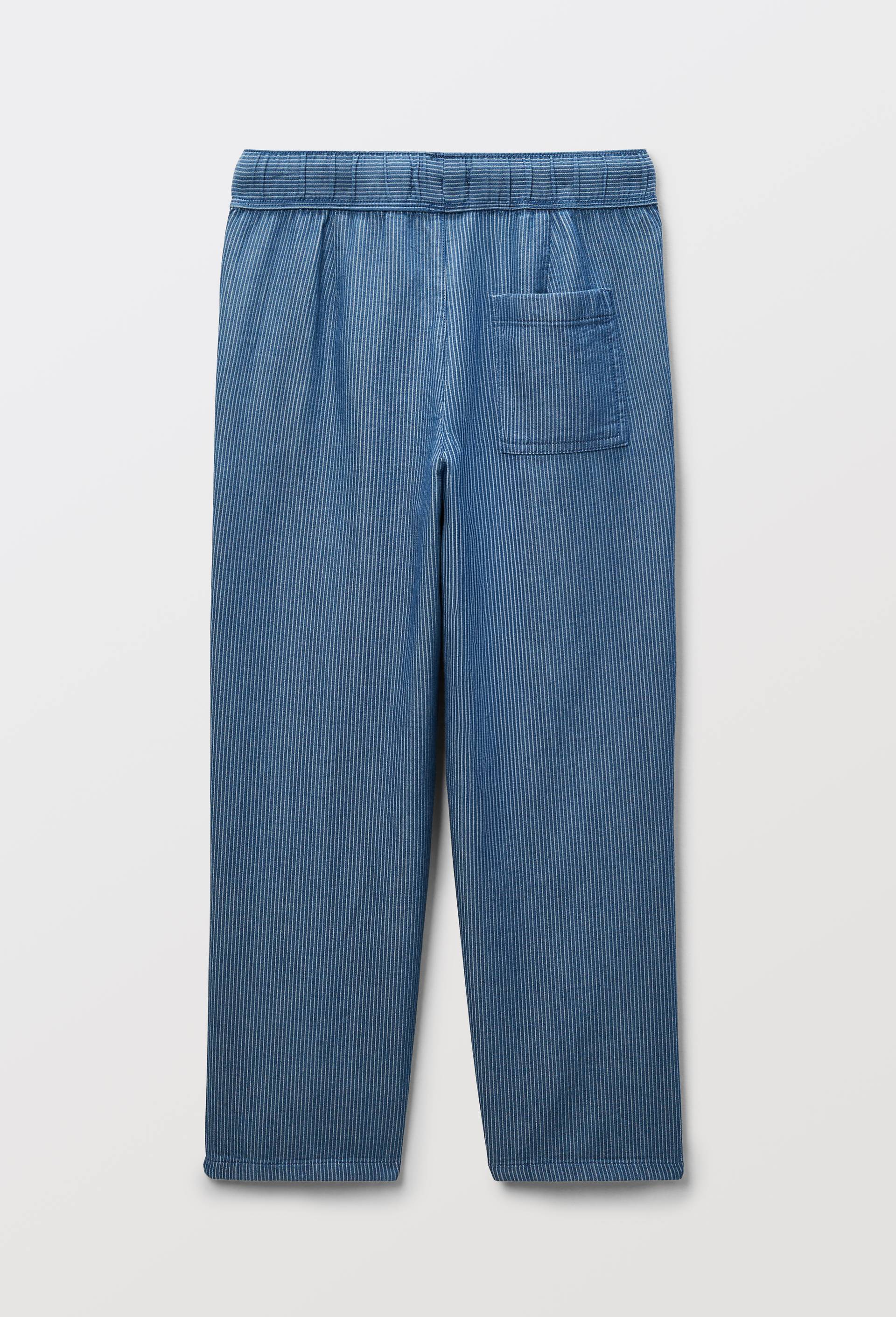 Pantalon droit &eacute;lastiqu&eacute; ray&eacute; en 100% coton, Bleu, large image number 2