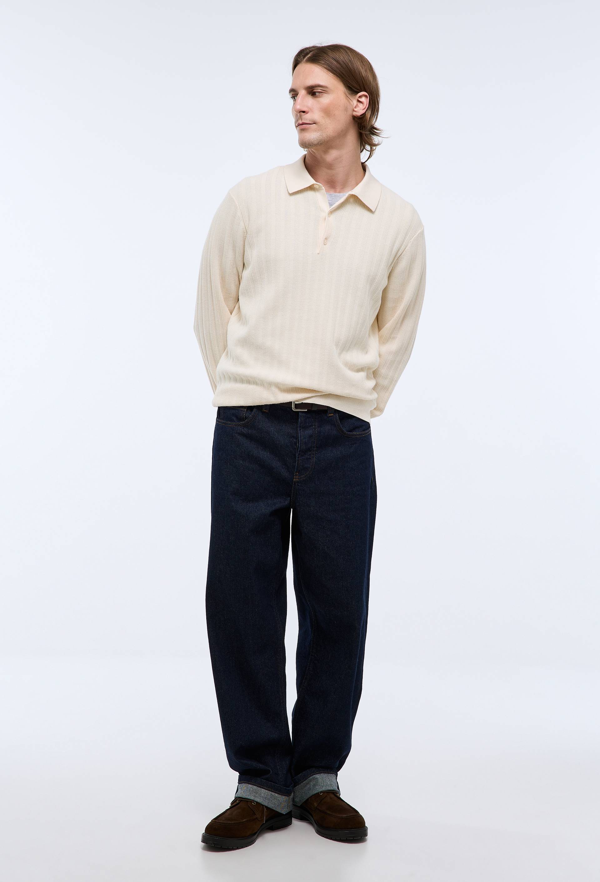 Pull col polo en coton bio GOTS, Ecru, large image number 1