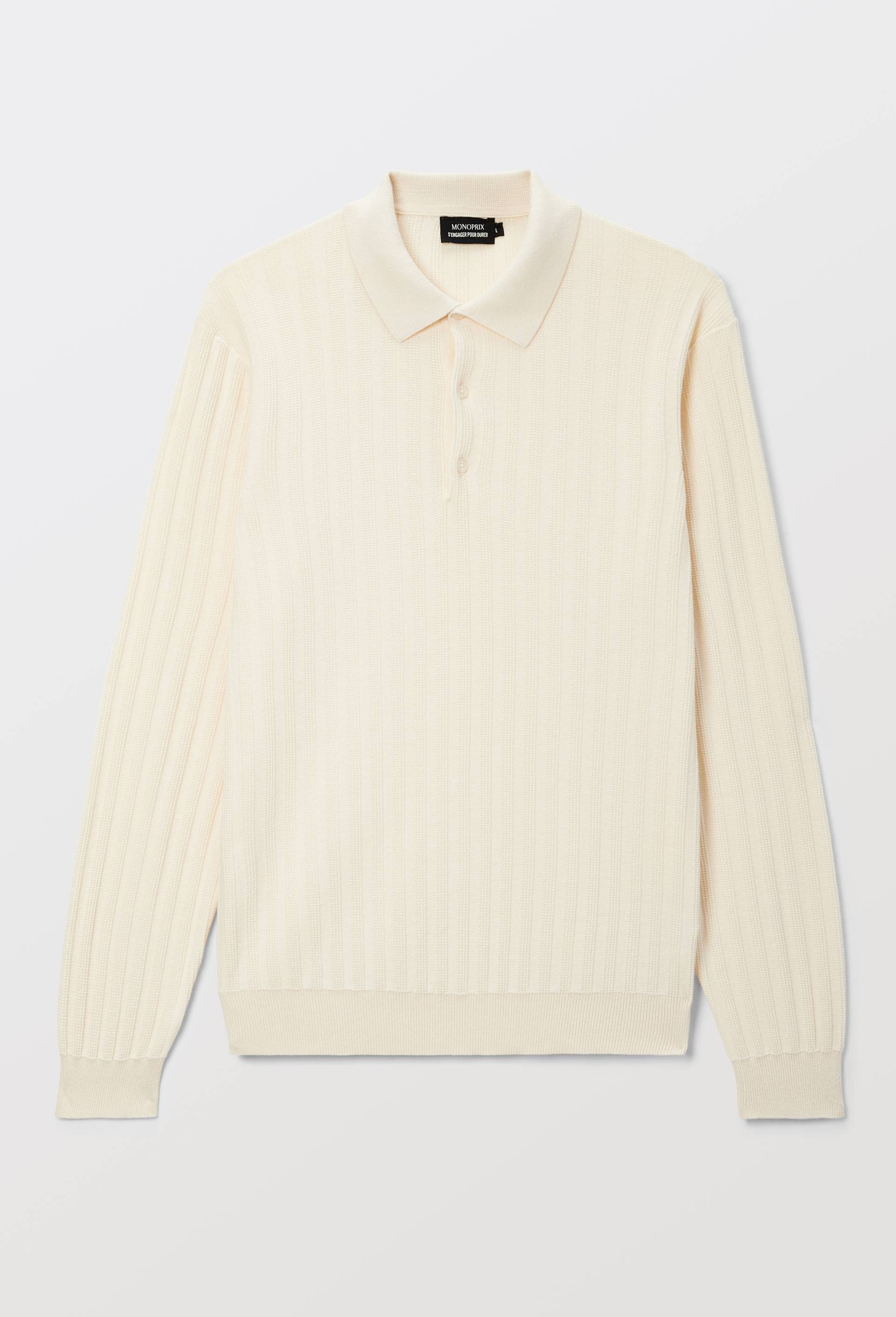 Pull col polo en coton bio GOTS, Ecru, large image number 3