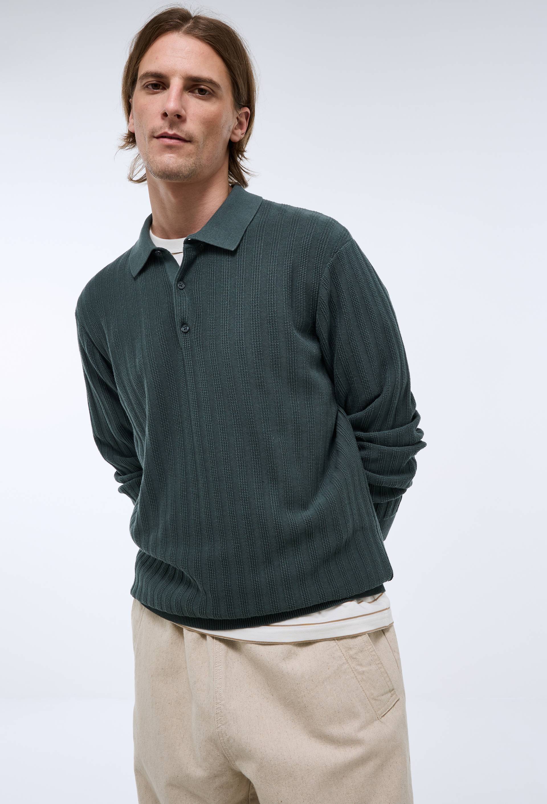 Pull col polo en coton bio GOTS, Vert fonc&eacute;, large image number 1