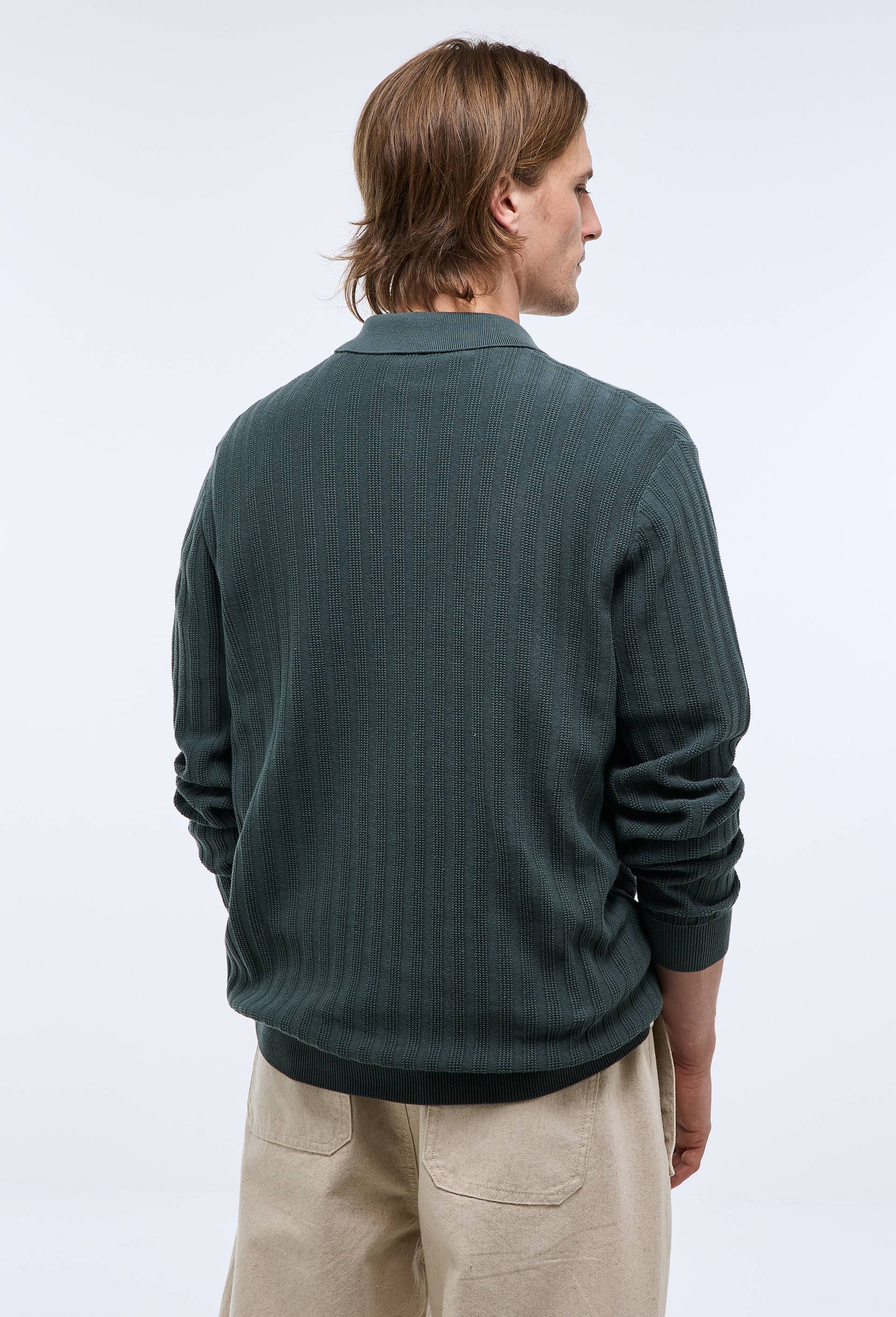 Pull col polo en coton bio GOTS, Vert fonc&eacute;, large image number 2