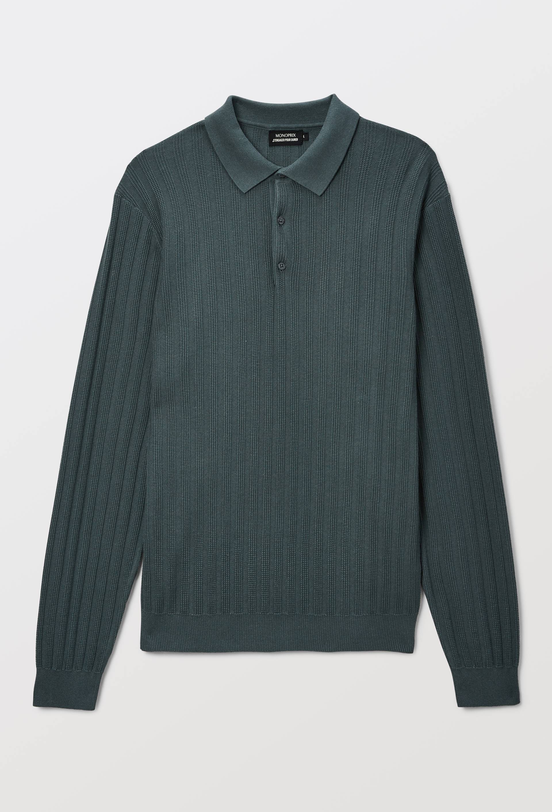 Pull col polo en coton bio GOTS, Vert fonc&eacute;, large image number 3.0