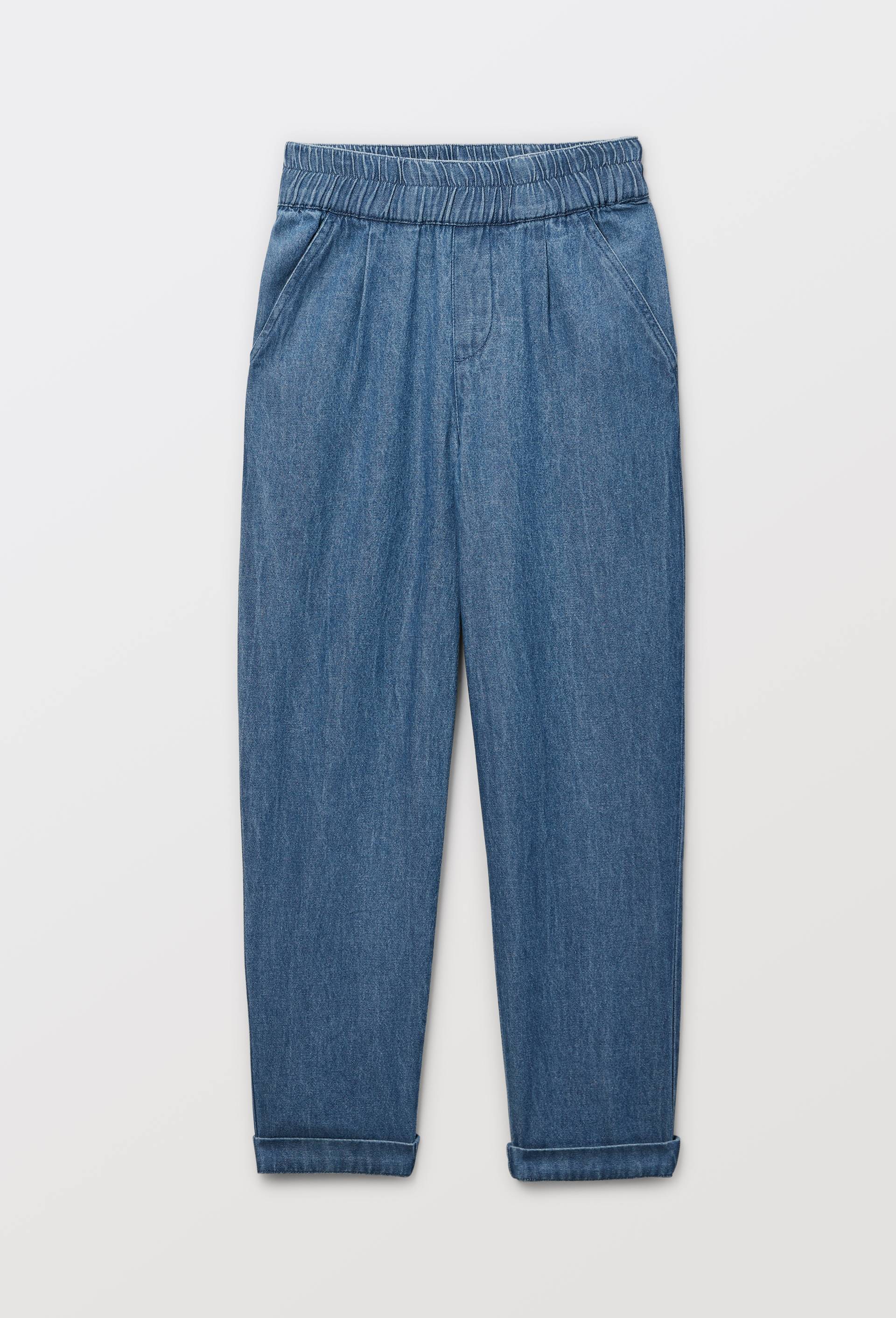 Pantalon droit &eacute;lastiqu&eacute; uni en coton BIO GOTS, Bleu, large image number 0