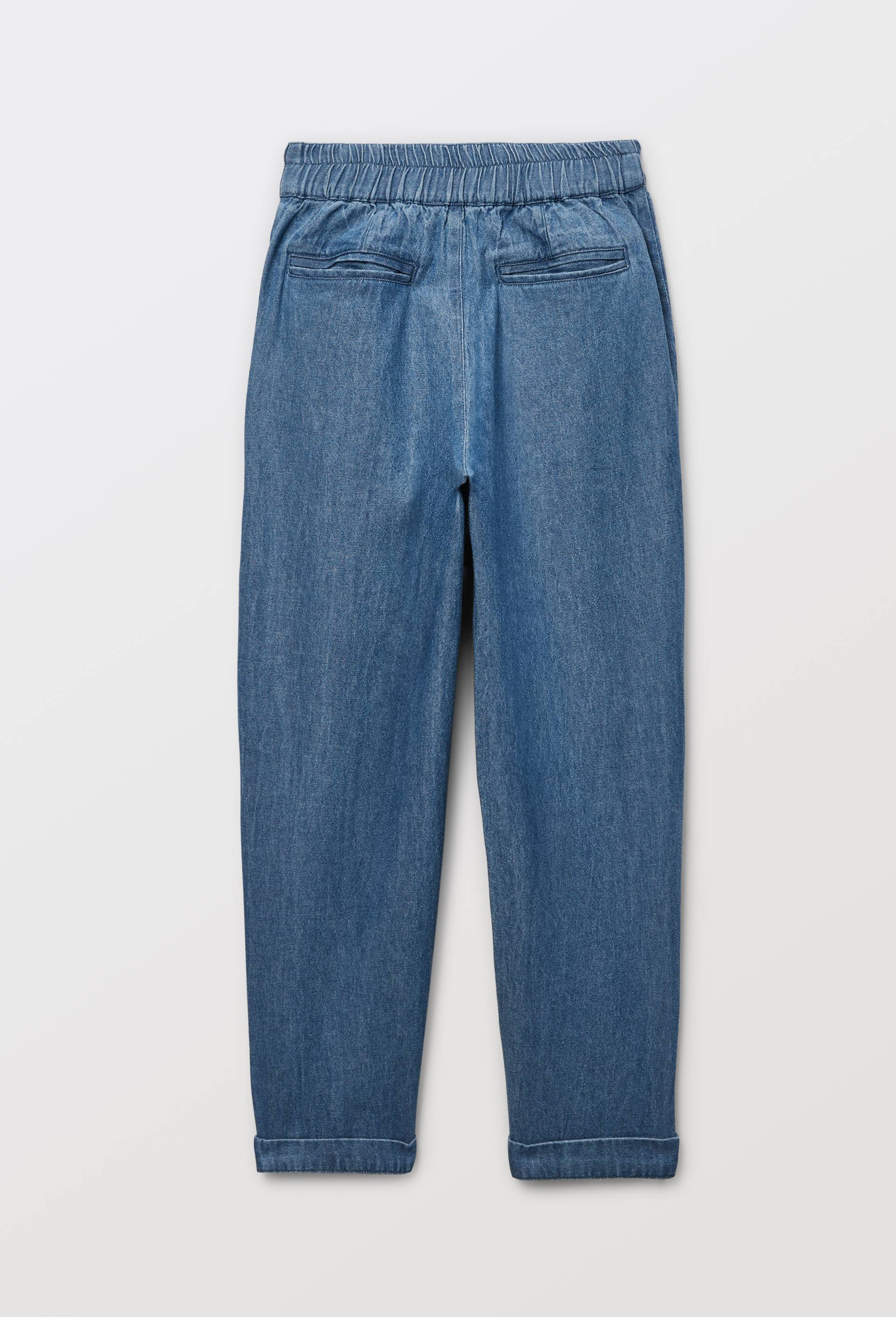 Pantalon droit &eacute;lastiqu&eacute; uni en coton BIO GOTS, Bleu, large image number 1.0