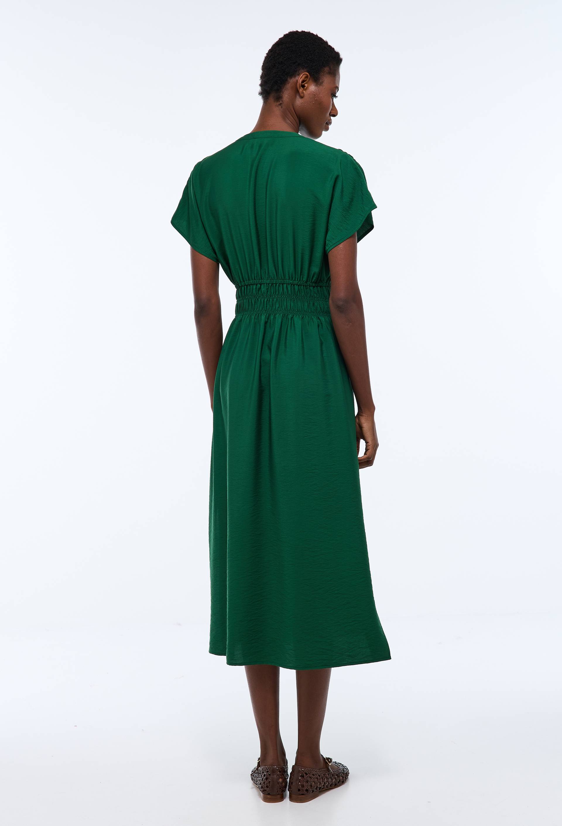 Robe midi cintr&eacute;e unie, Vert fonc&eacute;, large image number 1
