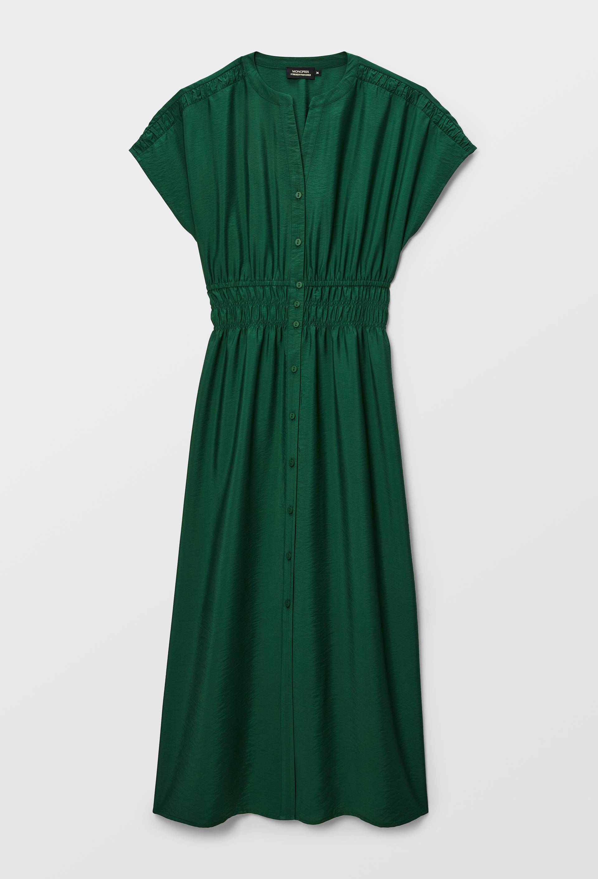 Robe midi cintr&eacute;e unie, Vert fonc&eacute;, large image number 2
