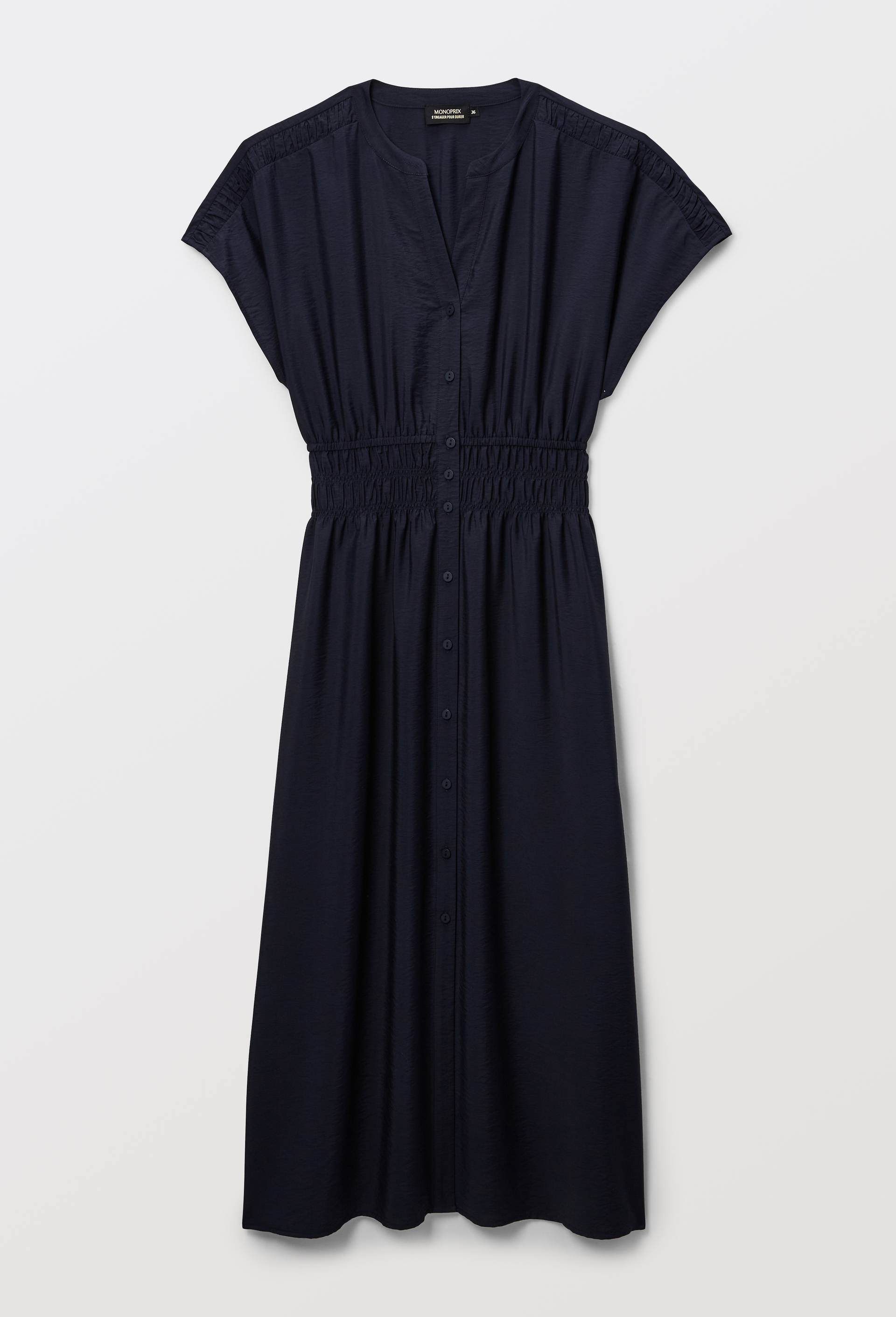 Robe midi cintr&eacute;e unie, Bleu fonc&eacute;, large image number 3.0