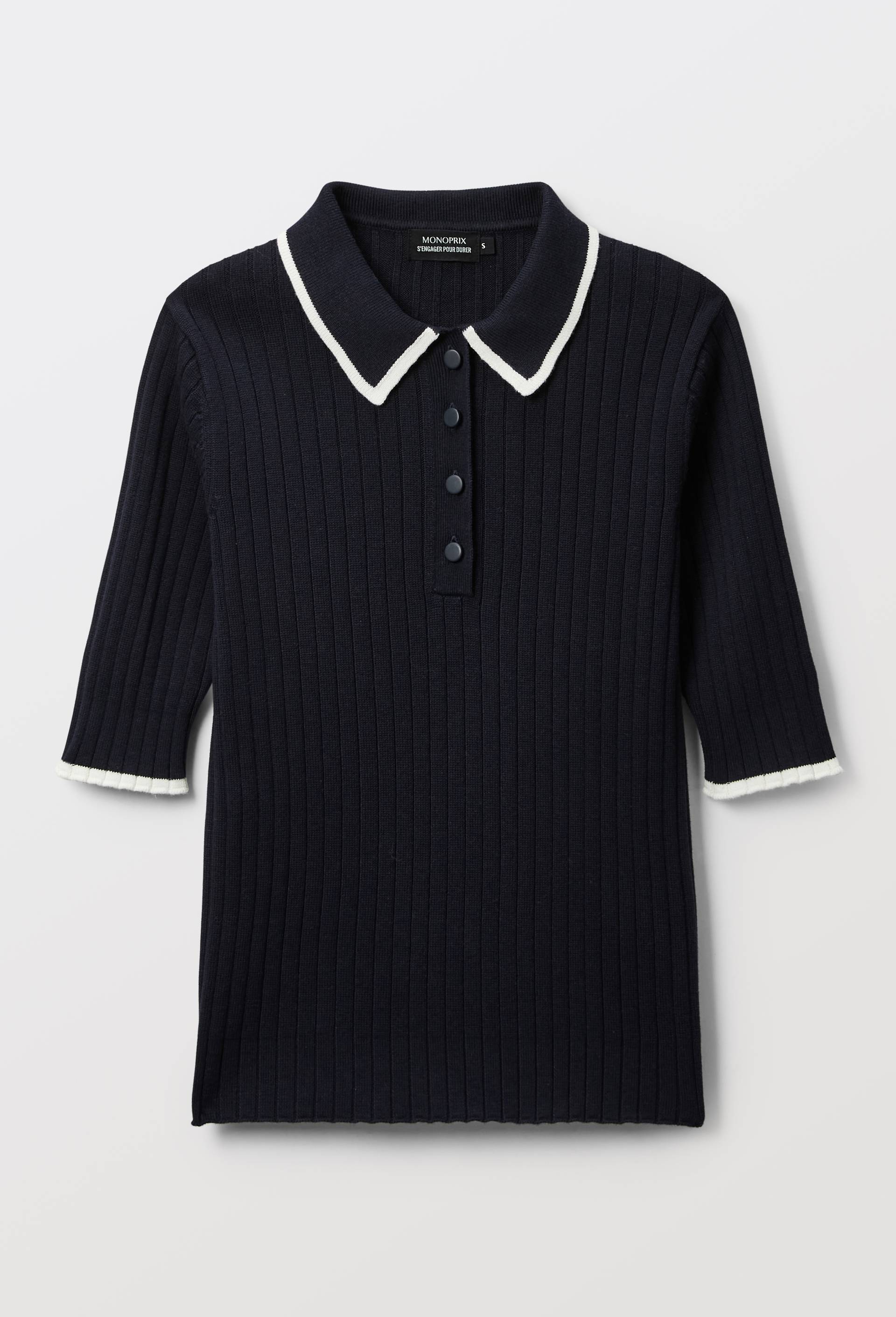 Pull col polo boutonn&eacute; en coton certifi&eacute; GOTS, Oeko-Tex, Bleu fonc&eacute;, large image number 2