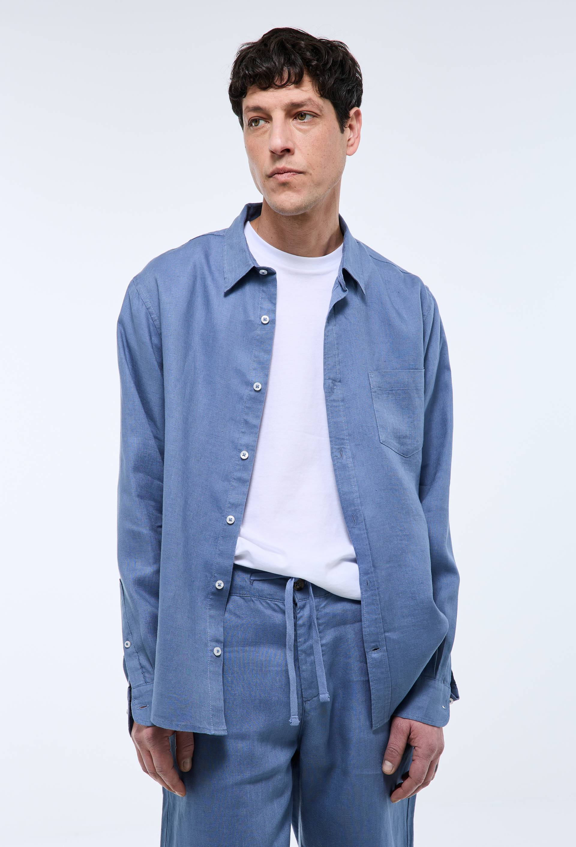Chemise manches longues en lin, Bleu, large image number 0