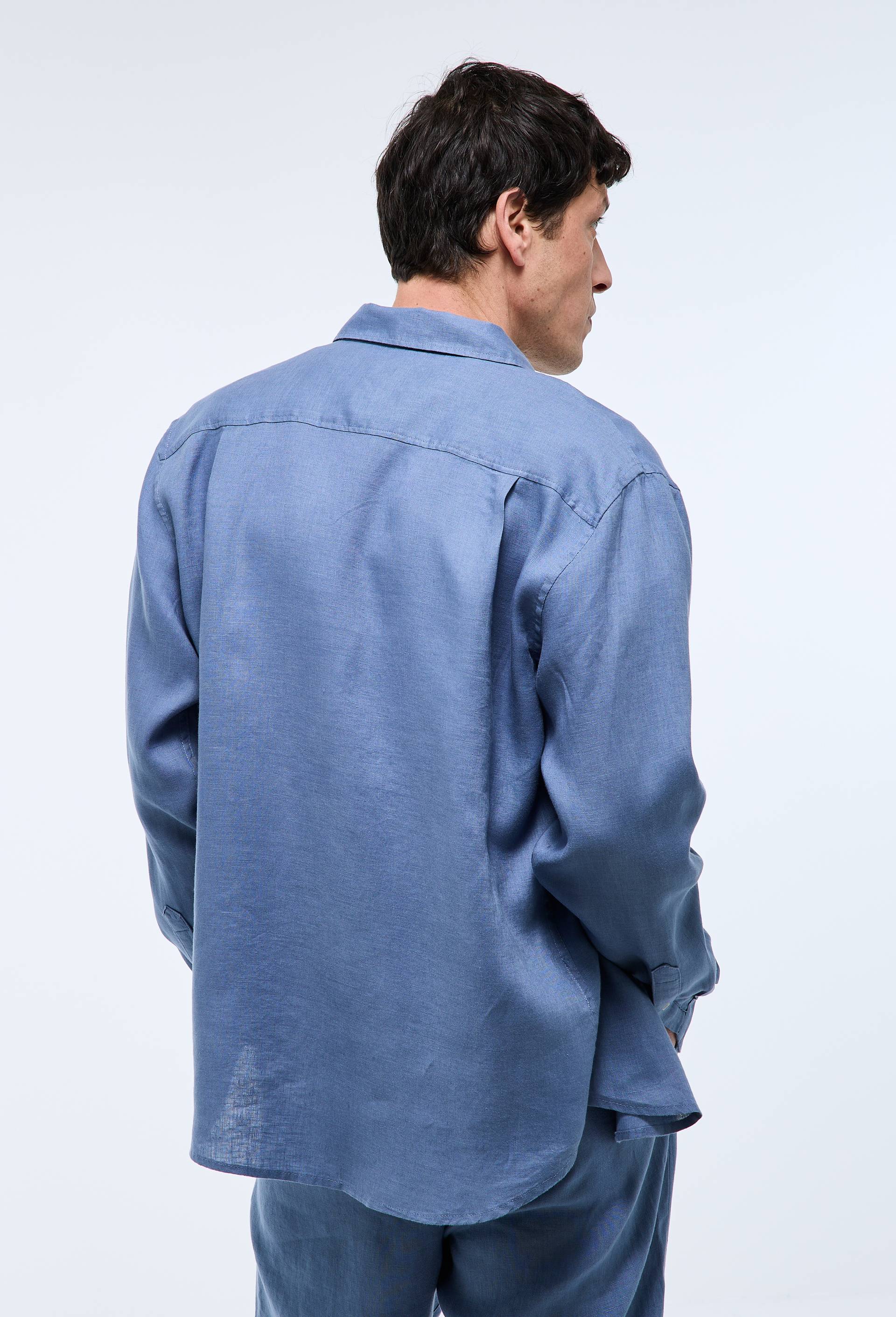 Chemise manches longues en lin, Bleu, large image number 1