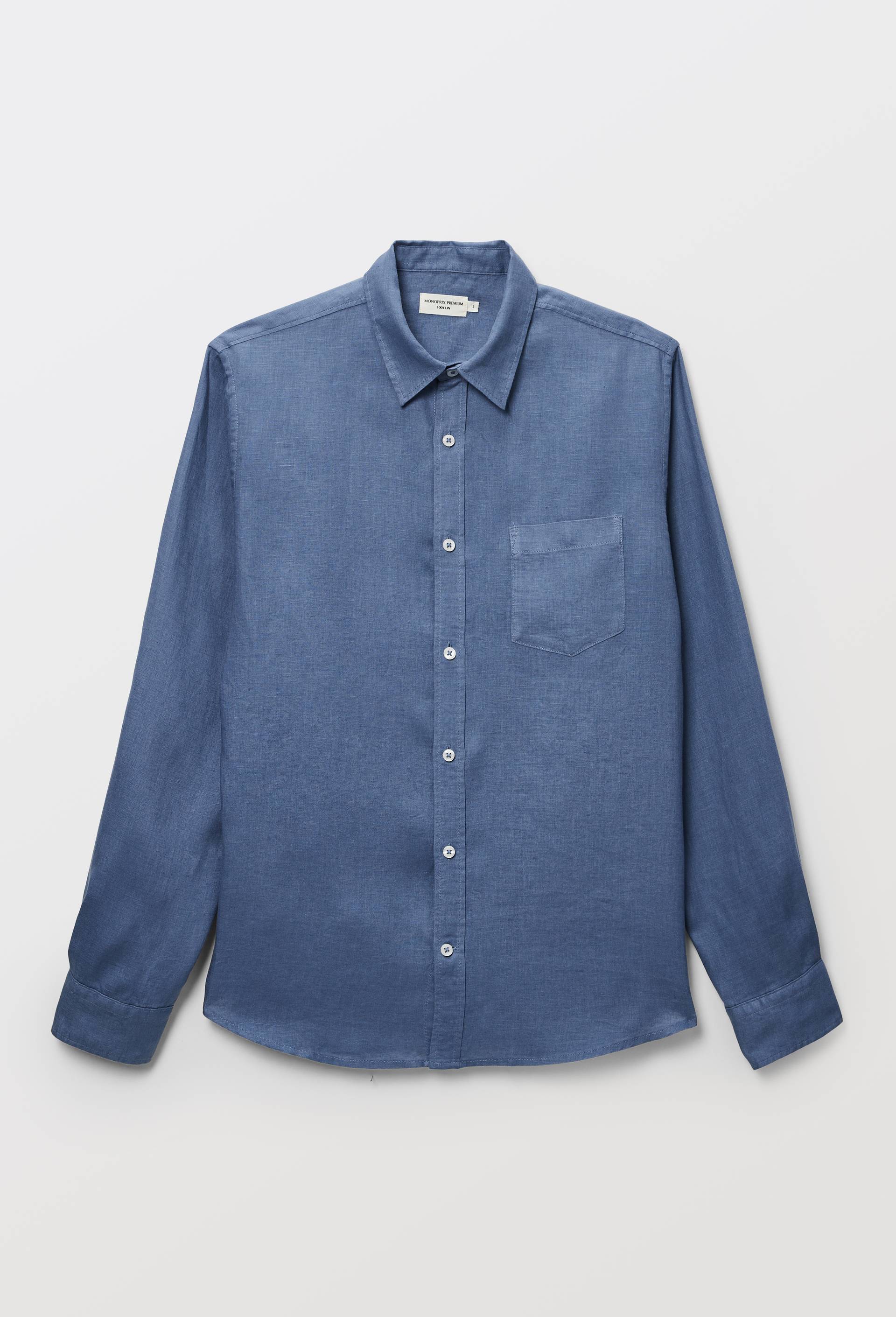 Chemise manches longues en lin, Bleu, large image number 2