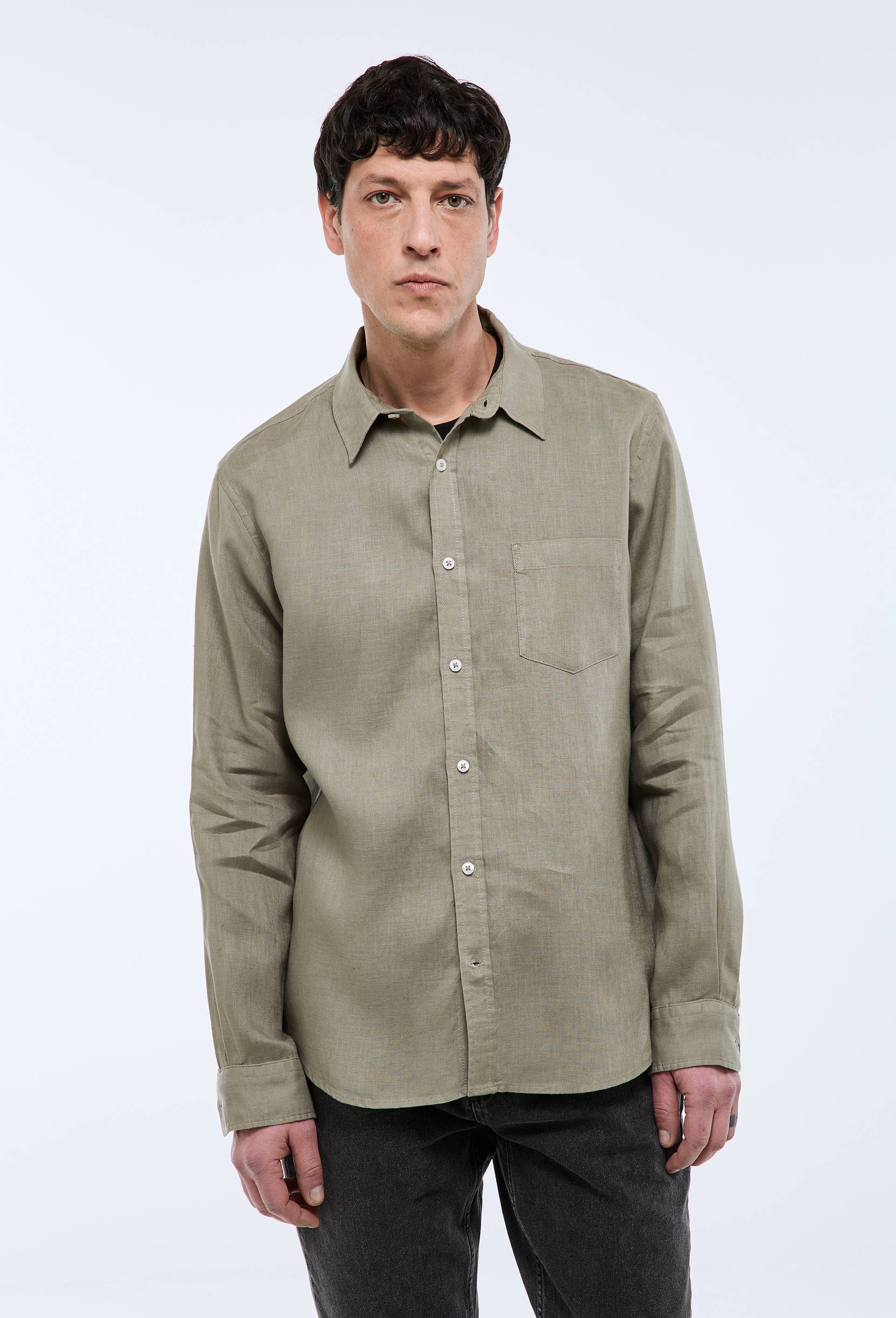 Chemise manches longues en lin, Vert, large image number 0