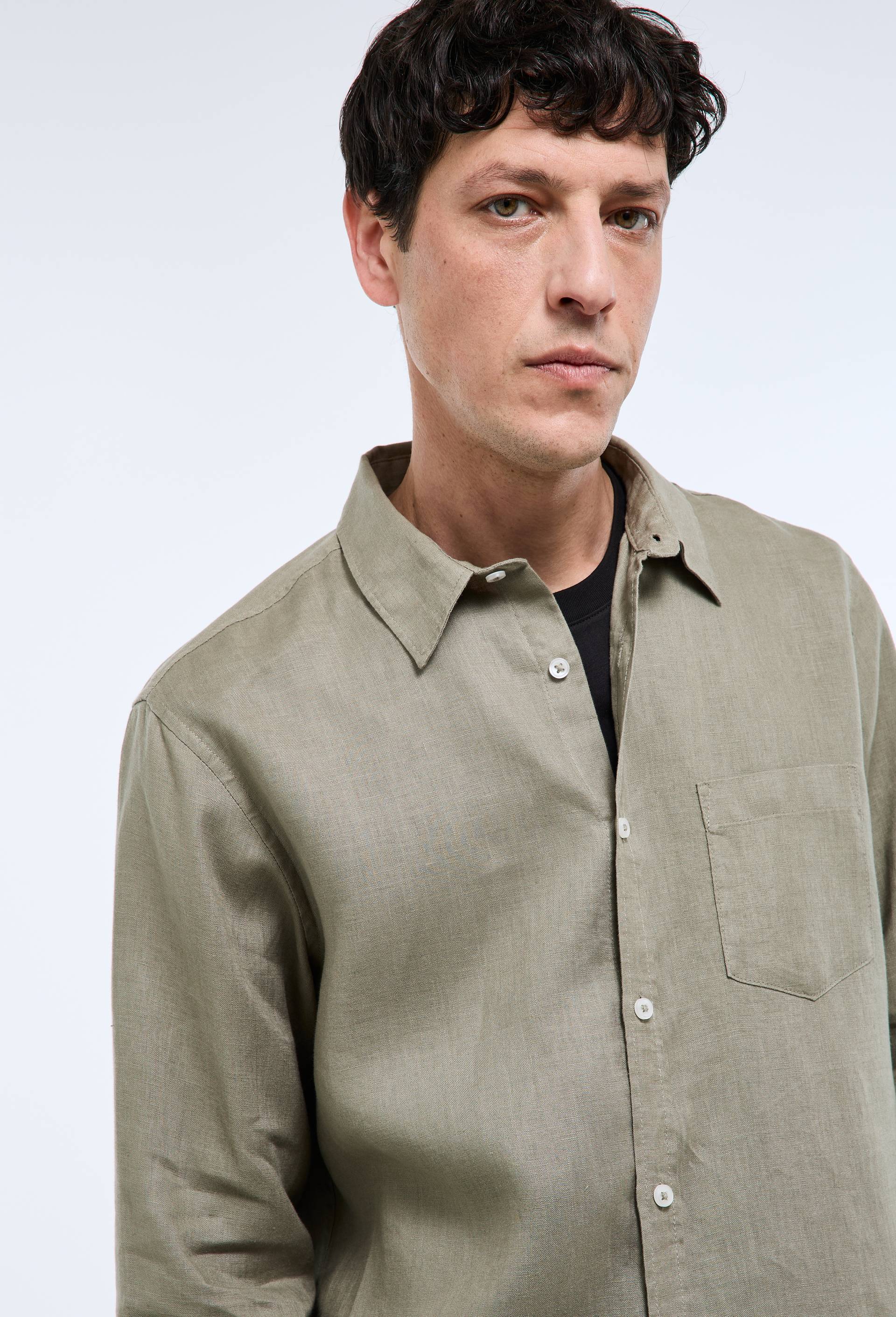 Chemise manches longues en lin, Vert, large image number 1.0
