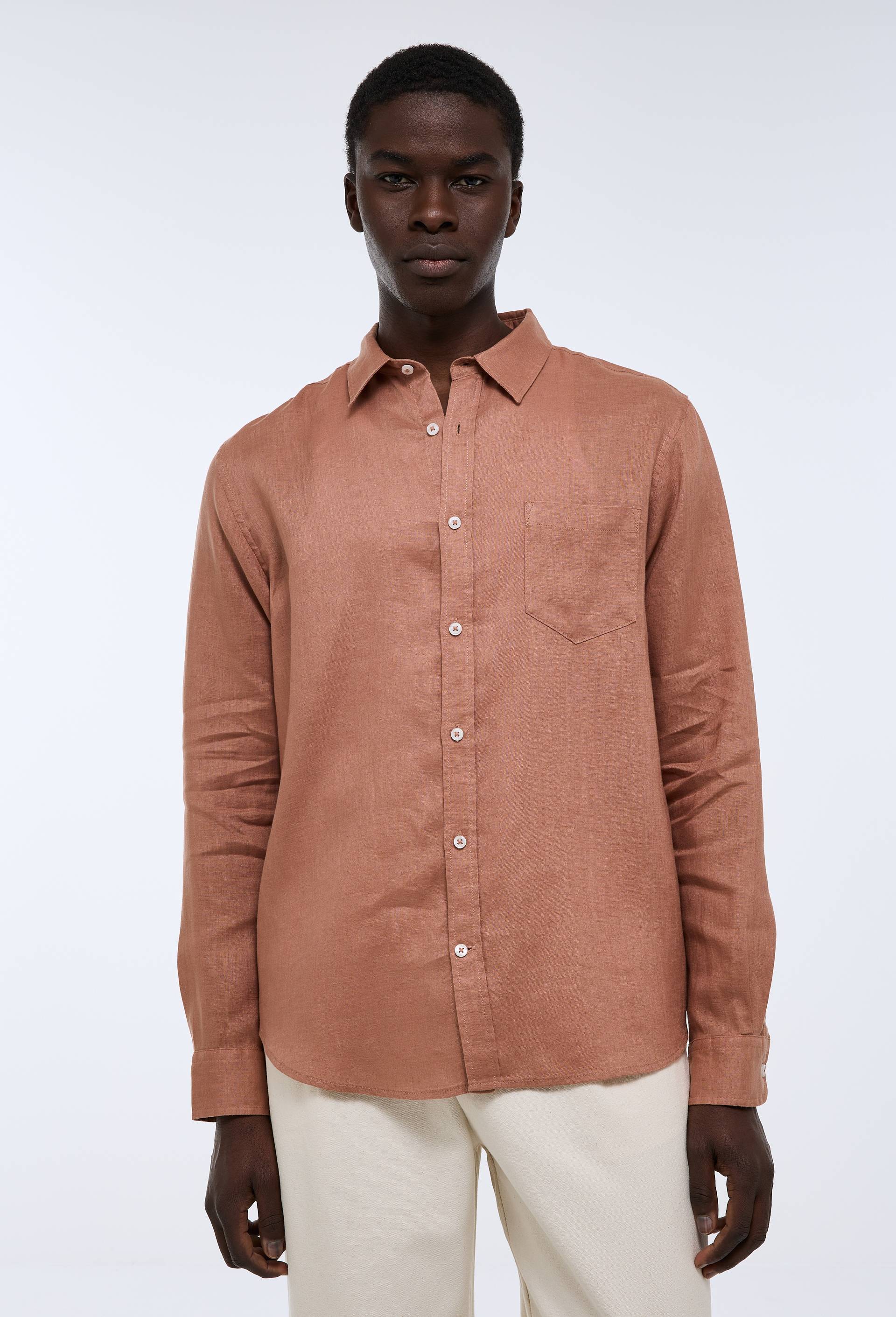 Chemise manches longues en lin, Brun clair, large image number 0.0
