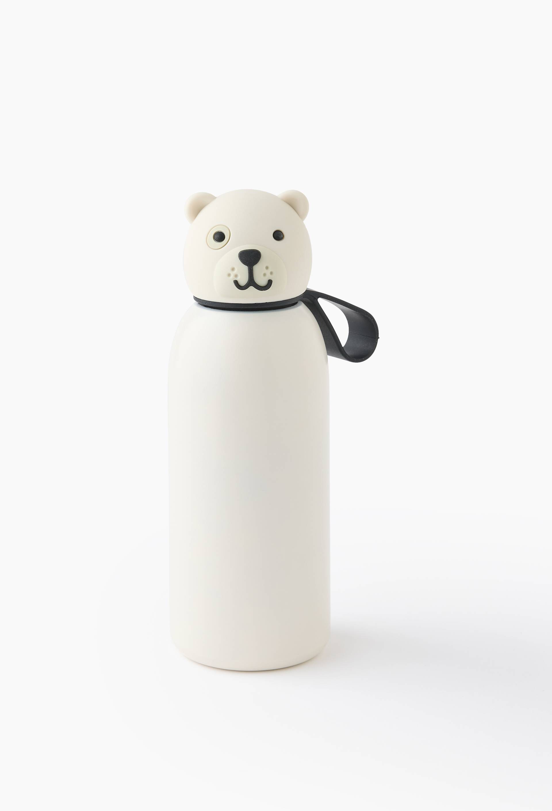 Gourde 430 ML bouchon ours, D7*H20 CM, en inox et silicone, Ecru, large image number 0.0