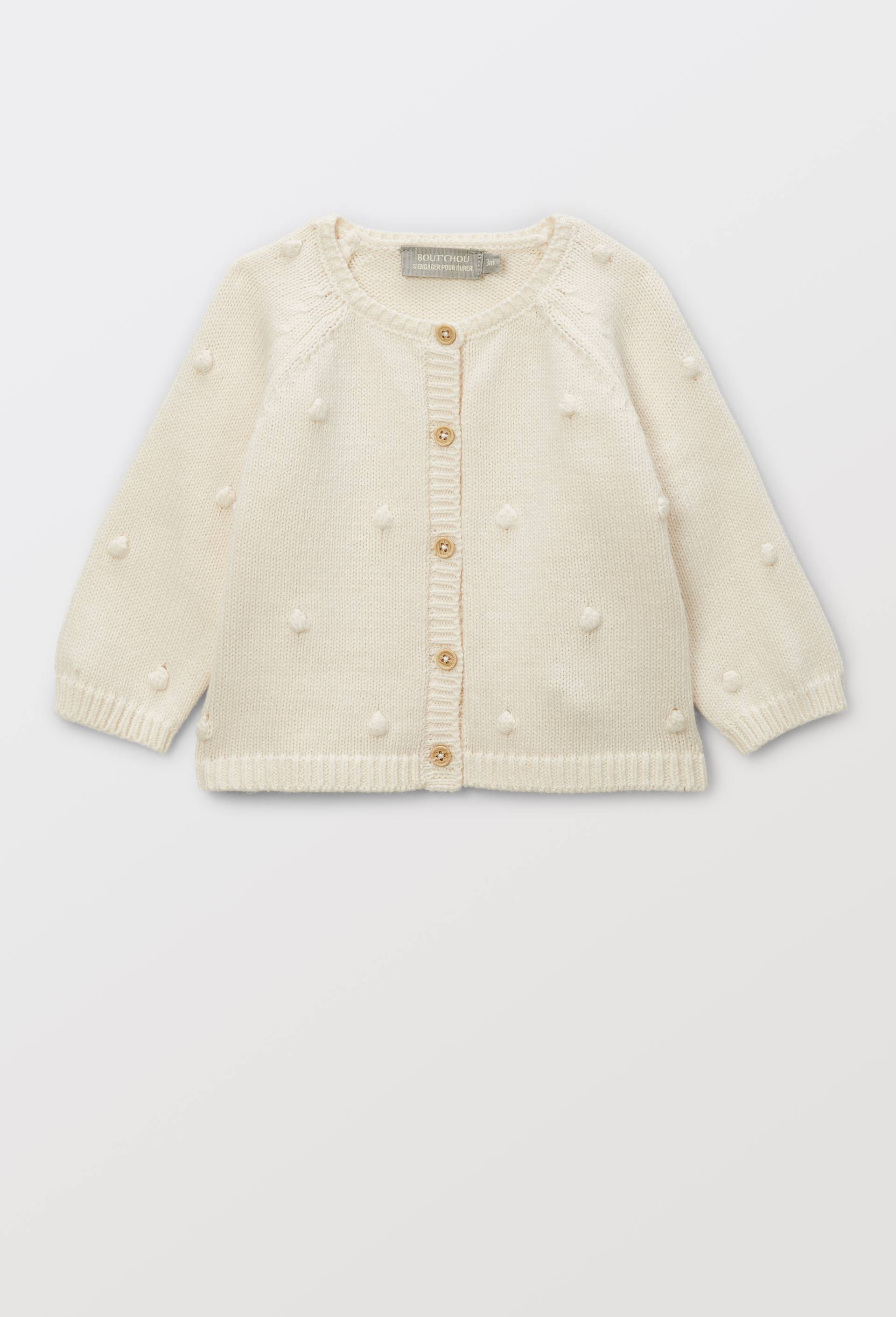 Cardigan &agrave; pois en coton, Beige clair, large image number 3