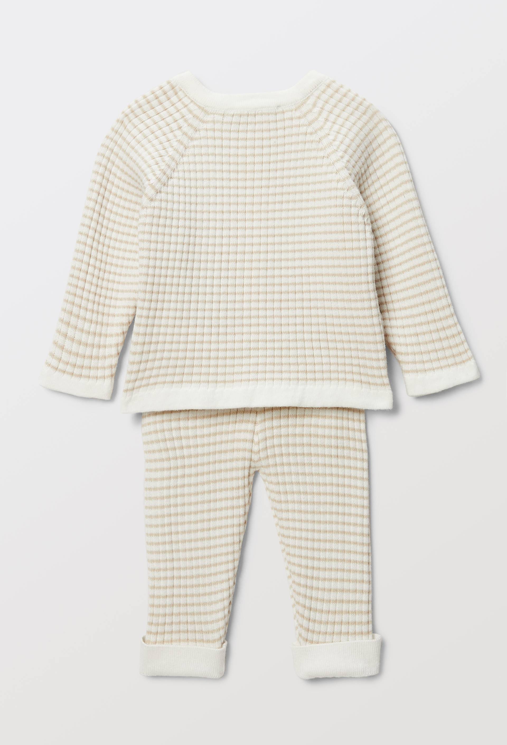Ensemble cardigan et pantalon ray&eacute; en coton, Beige clair, large image number 5