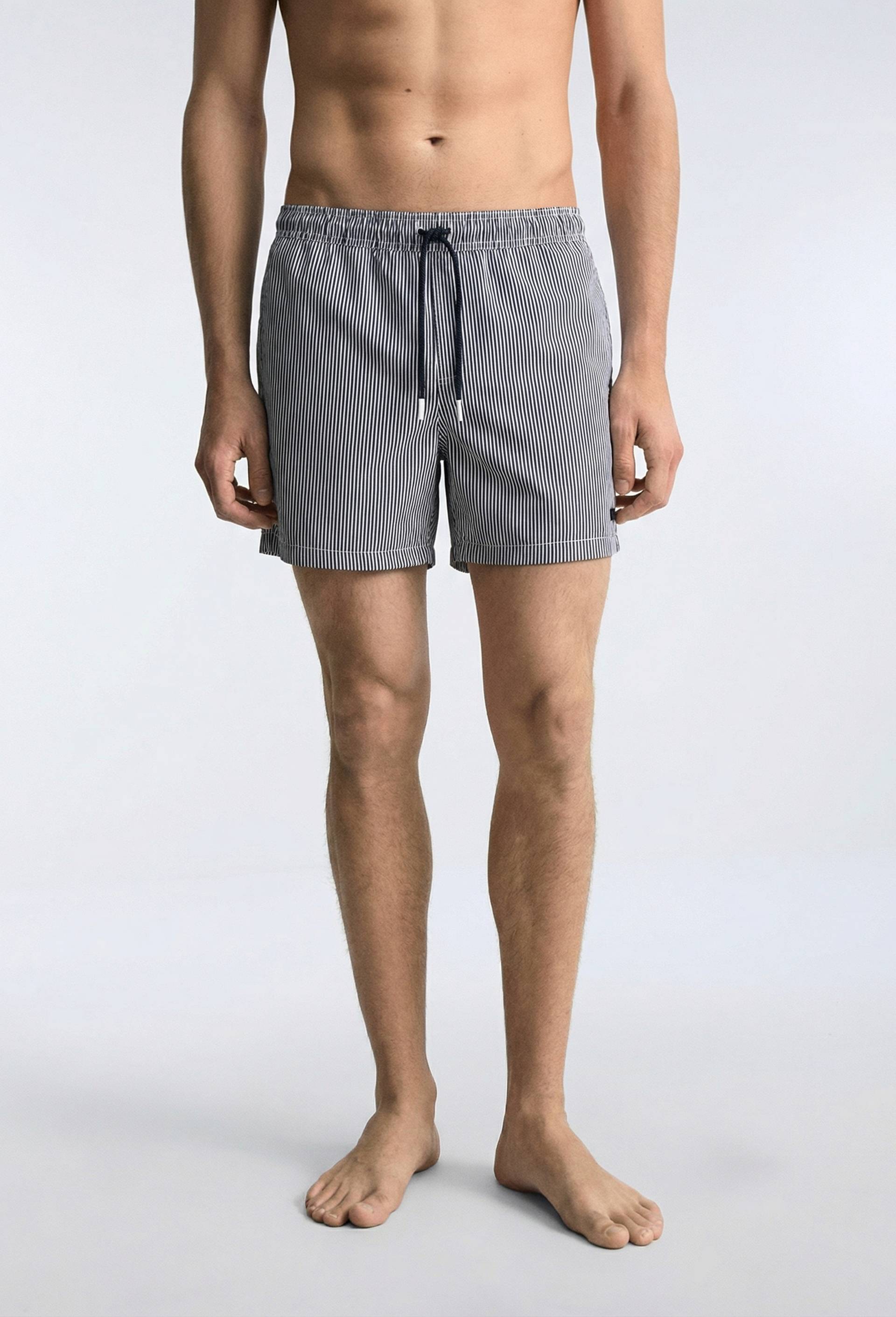 Short de bain ray&eacute; en polyester recycl&eacute;, Bleu fonc&eacute;, large image number 2