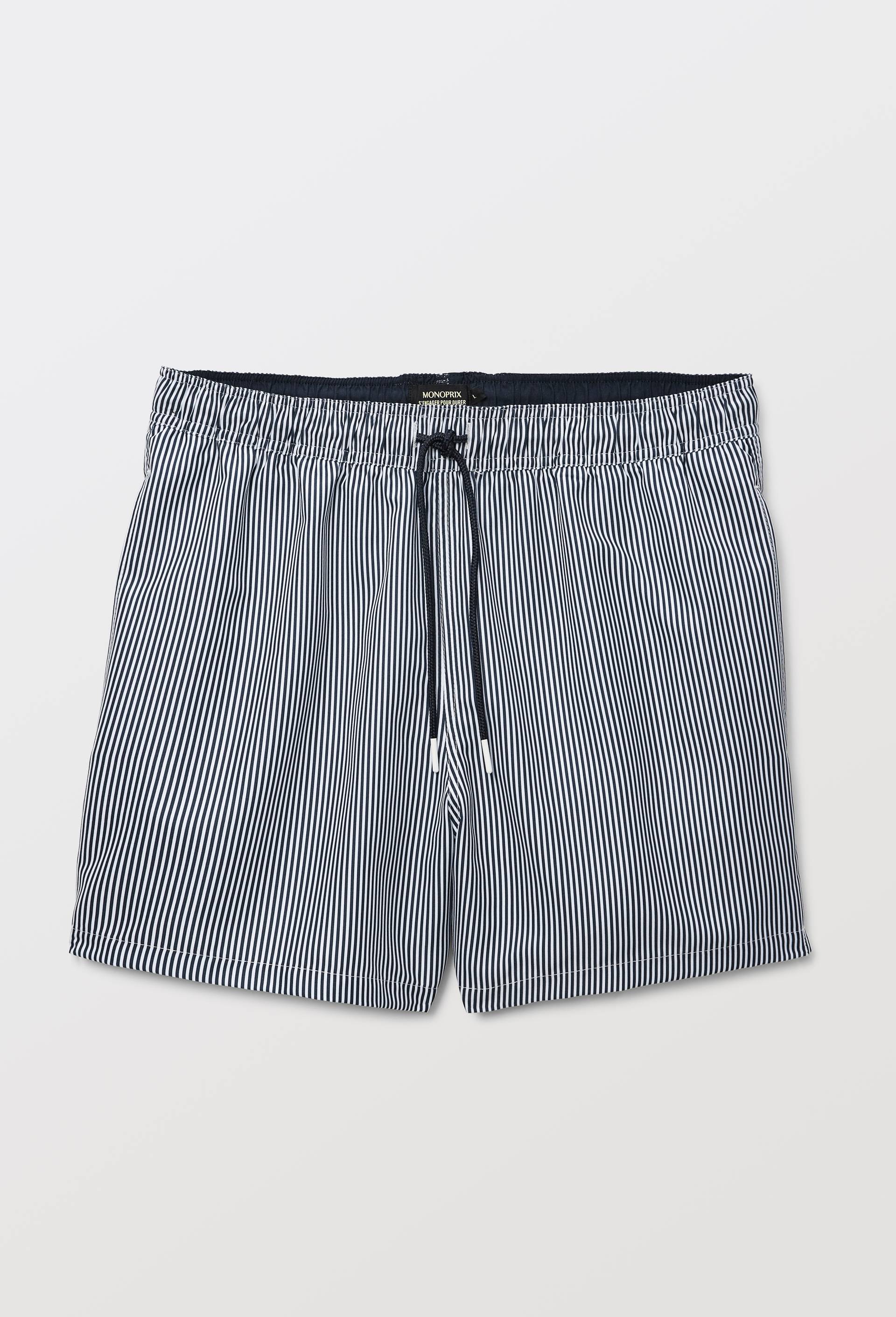 Short de bain ray&eacute; en polyester recycl&eacute;, Bleu fonc&eacute;, large image number 4.0