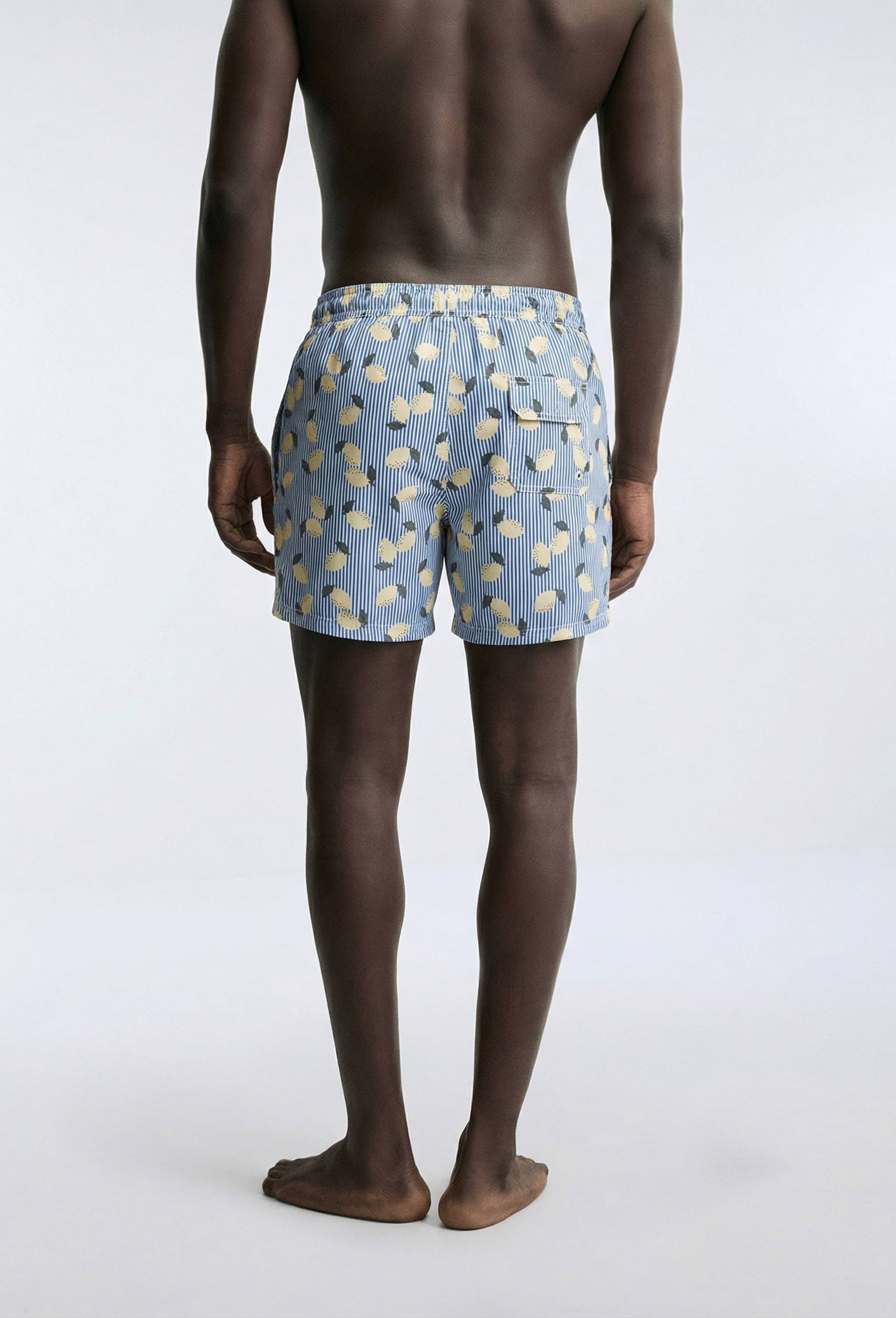 Short de bain imprim&eacute; citron ray&eacute; en polyester recycl&eacute;, Bleu, large image number 1.0