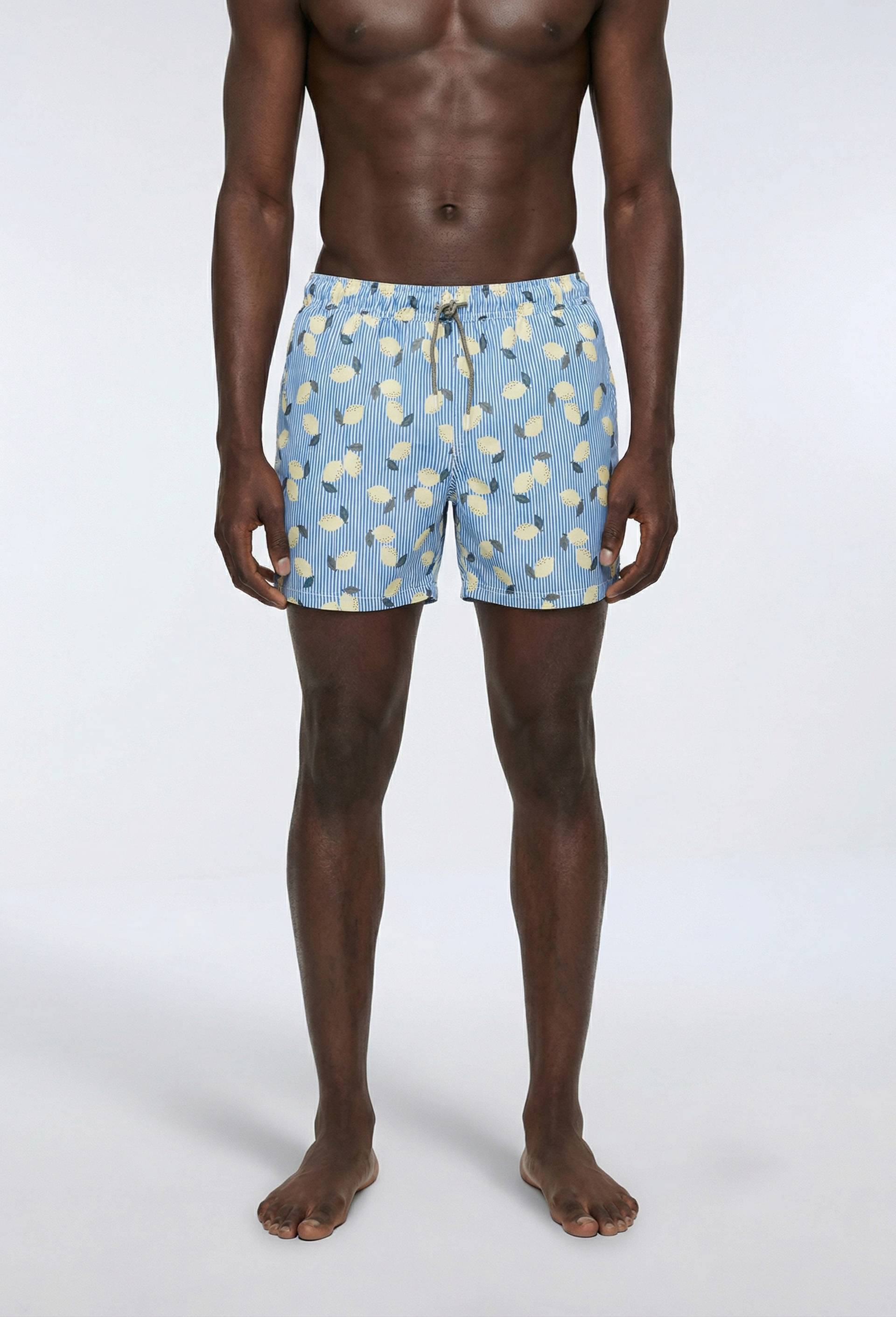 Short de bain imprim&eacute; citron ray&eacute; en polyester recycl&eacute;, Bleu, large image number 2