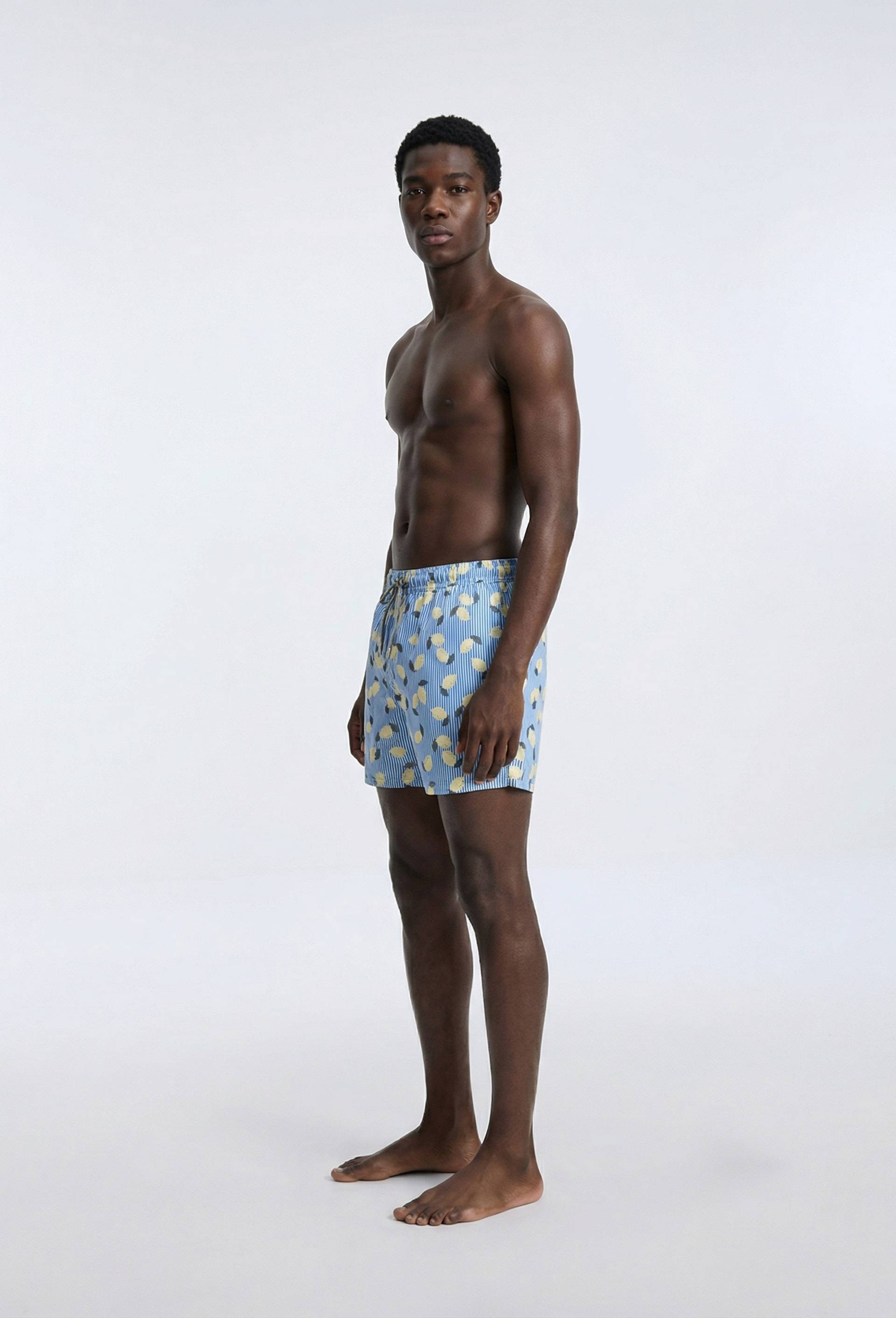 Short de bain imprim&eacute; citron ray&eacute; en polyester recycl&eacute;, Bleu, large image number 3.0