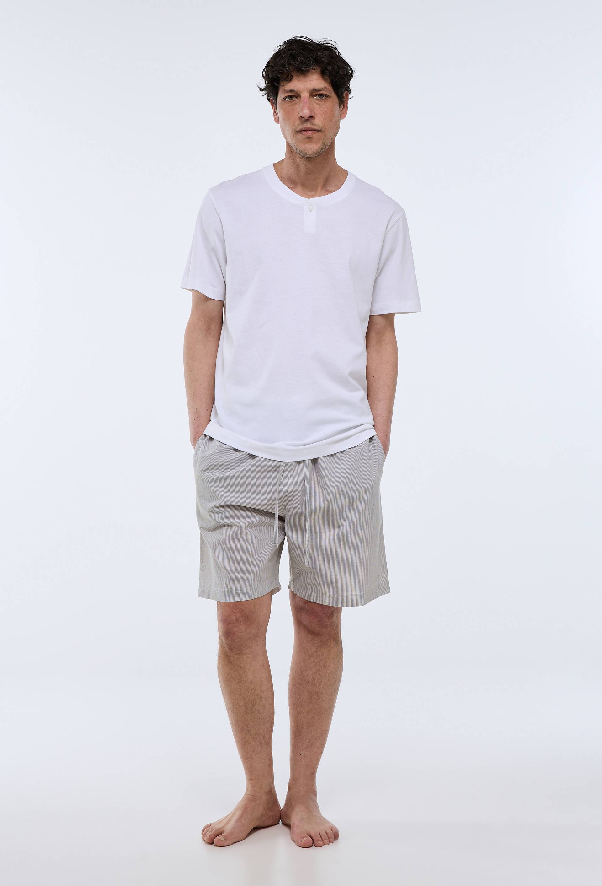 Pyjama T-Shirt manches courtes &agrave; rayures et short en coton BIO GOTS, Vert, large image number 0